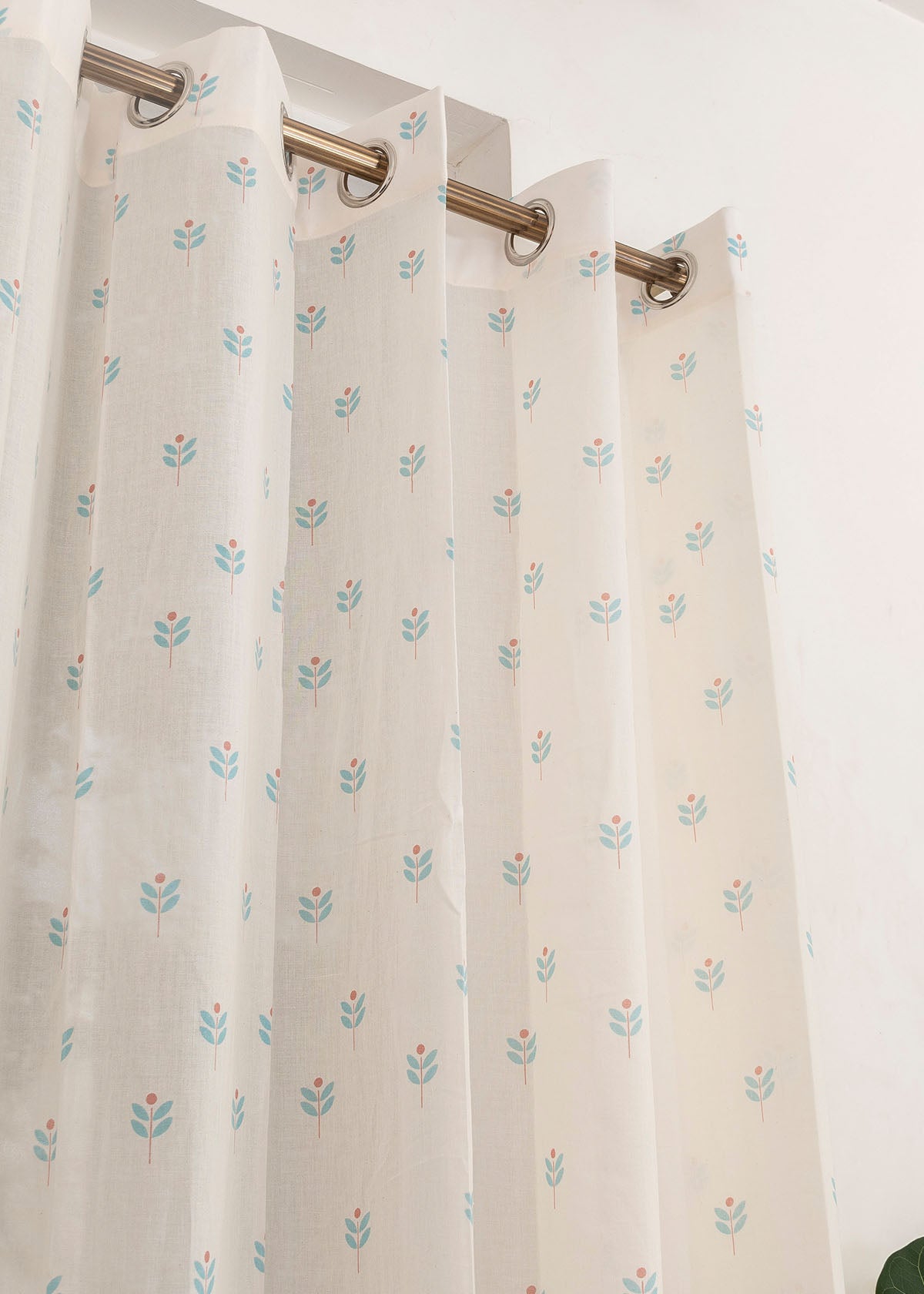 Sapling Printed Sheer Curtain - Nile Blue