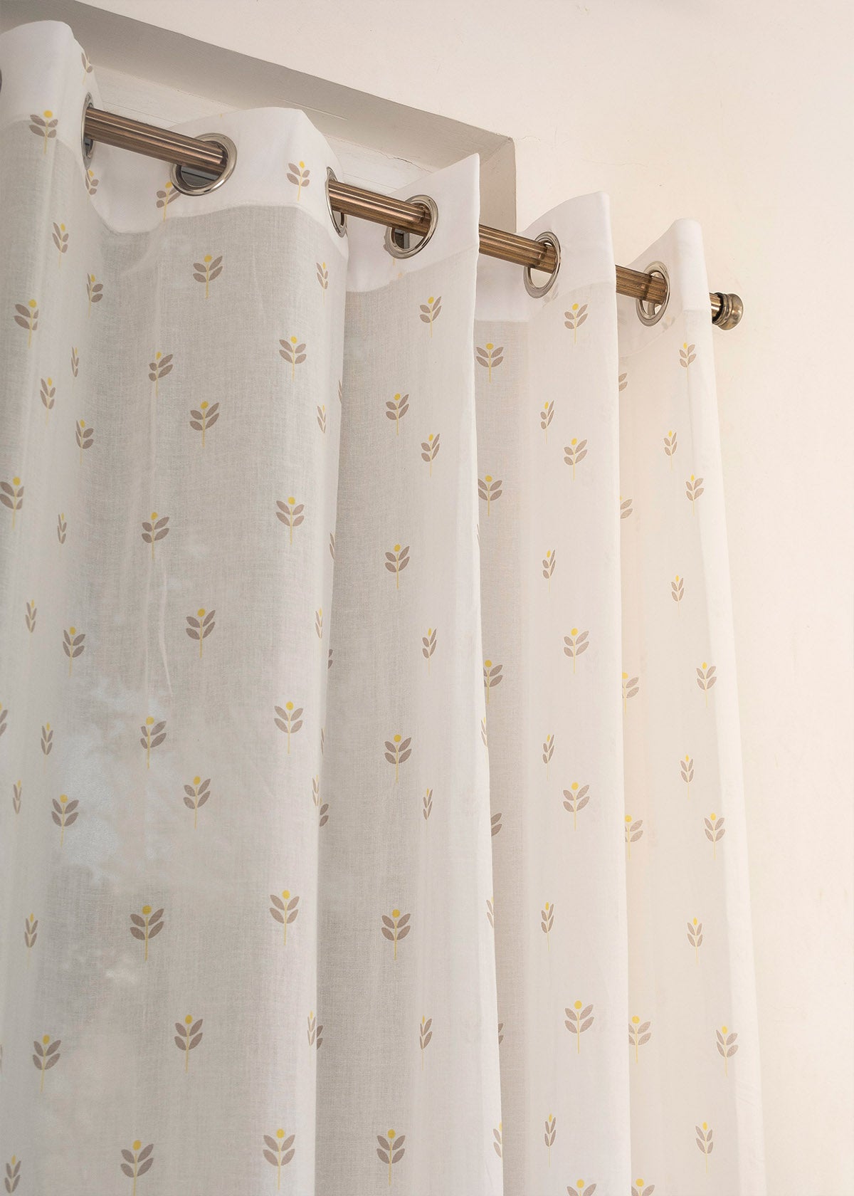 Sapling Printed Sheer Curtain - Yellow