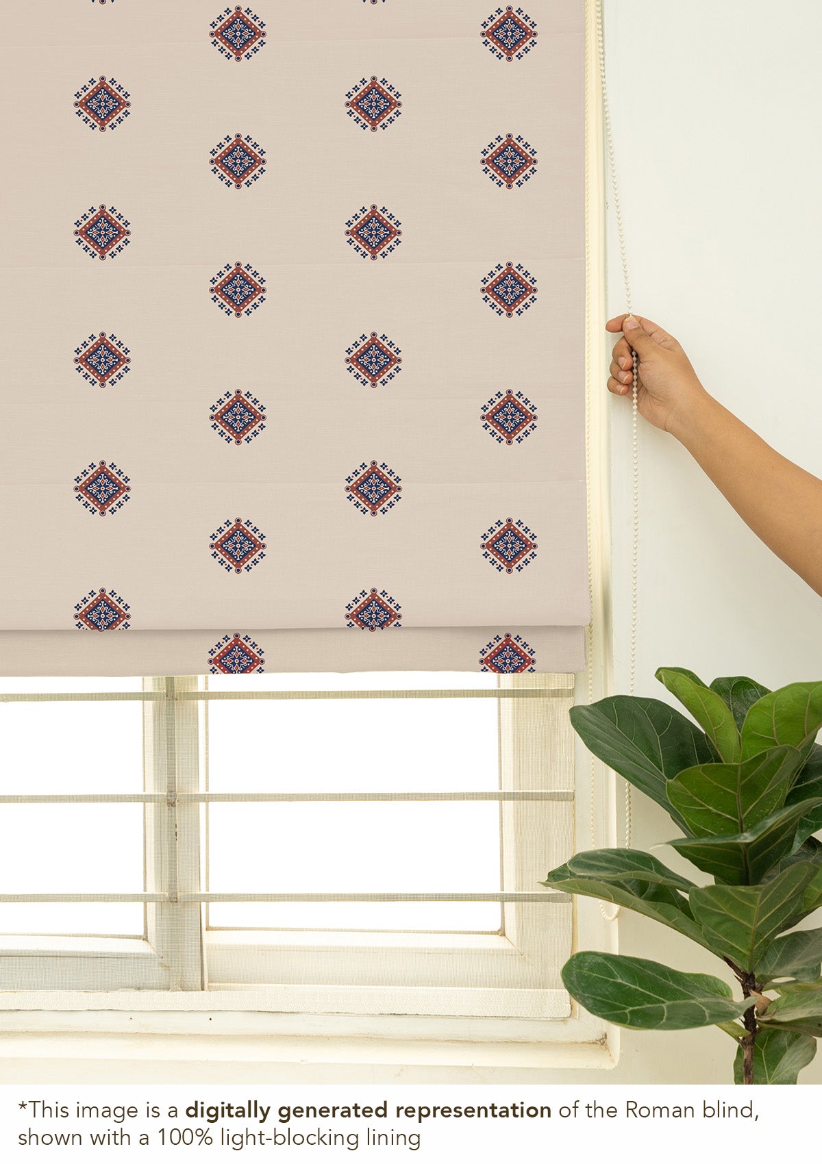 Sapphire 100% Cotton Sheer Ethnic Printed Customizable blind for livingroom & Bedrooms-Light Filtering-Indigo & Red