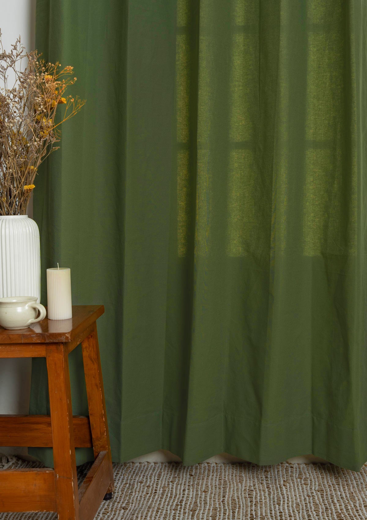 Solid Pepper Green Room Darkening & Mulbagal Floral Geometric Room Darkening | 100% Cotton for Living Room & Bedroom | Pepper Green & Sage Green | Combo Curtains | Pack of 4