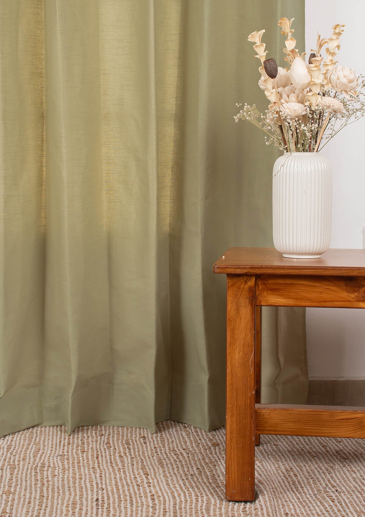 Solid Herb Green 100% cotton curtain for Living room and bedroom - Room darkening - Single Piece
