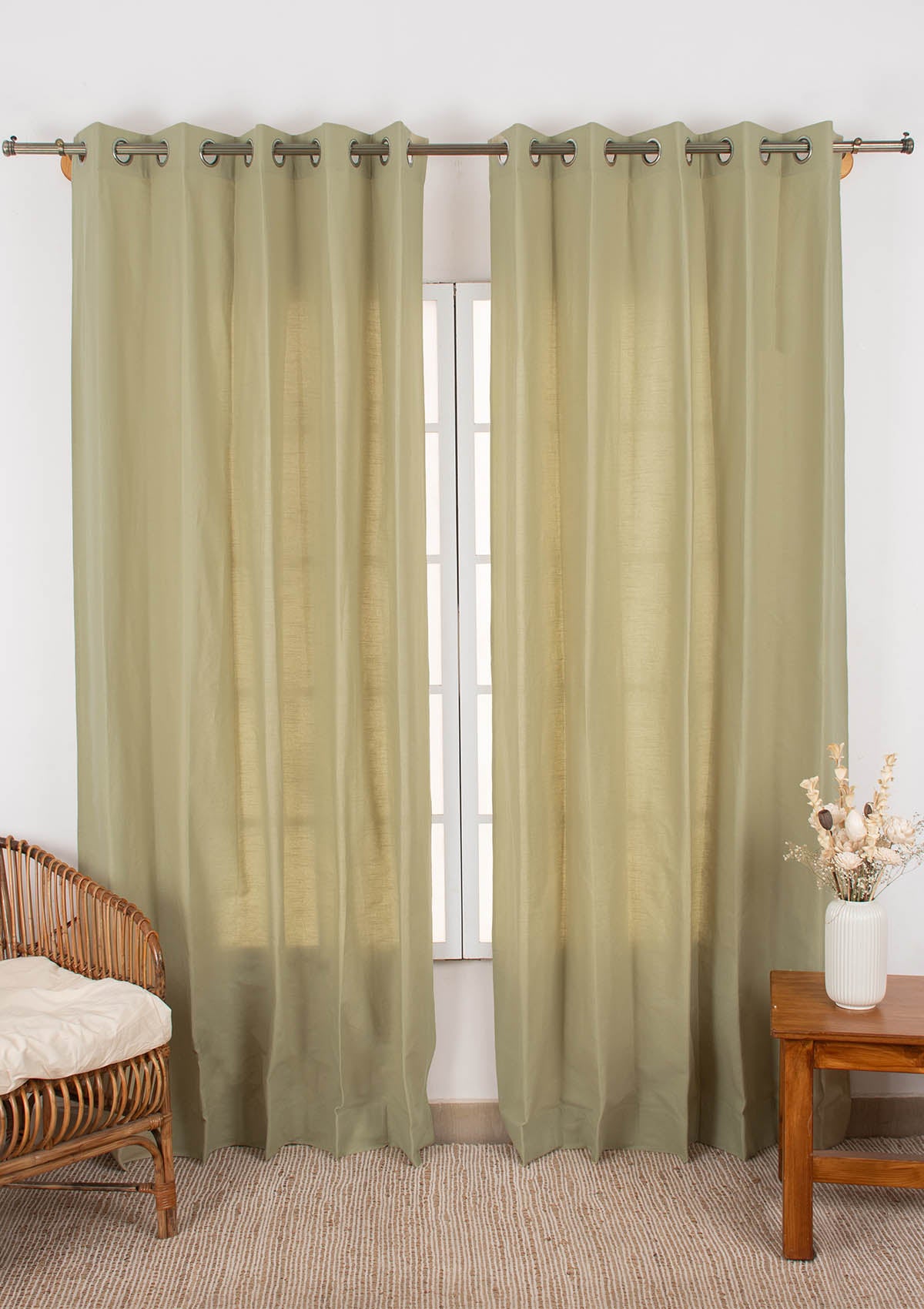 Solid Herb Green 100% cotton curtain for Living room and bedroom - Room darkening - Single Piece