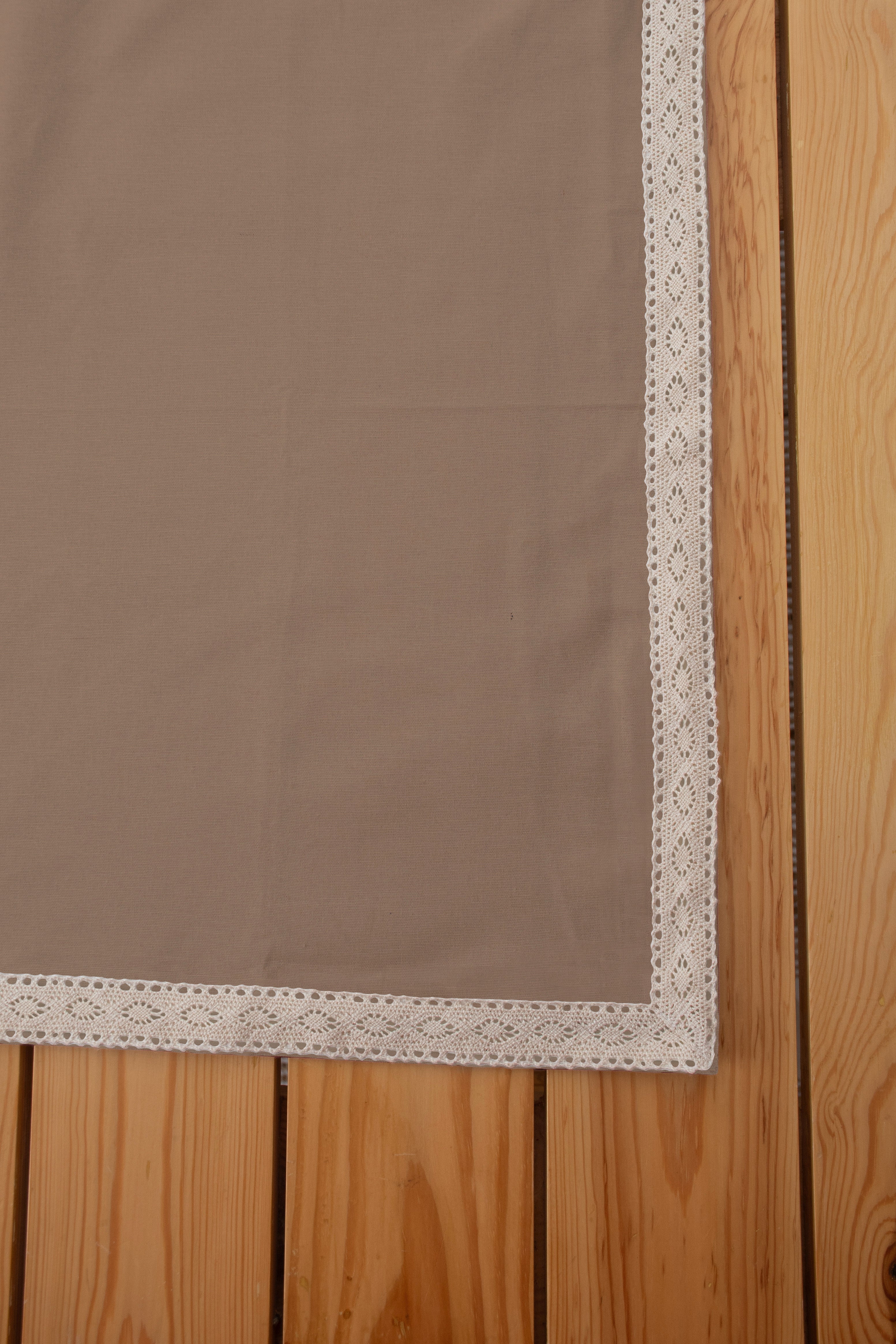 Solid chocolate brown 100% cotton plain table cloth for 4 seater or 6 seater dining with lace border