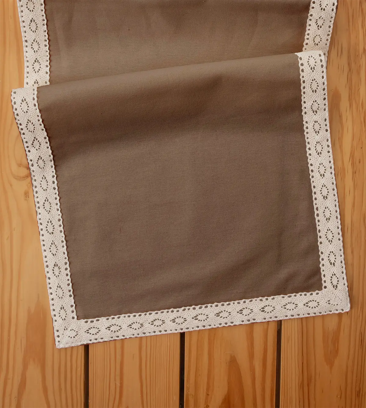 Solid chocolate brown 100% cotton plain table runner for 4 seater or 6 seater dining with lace border