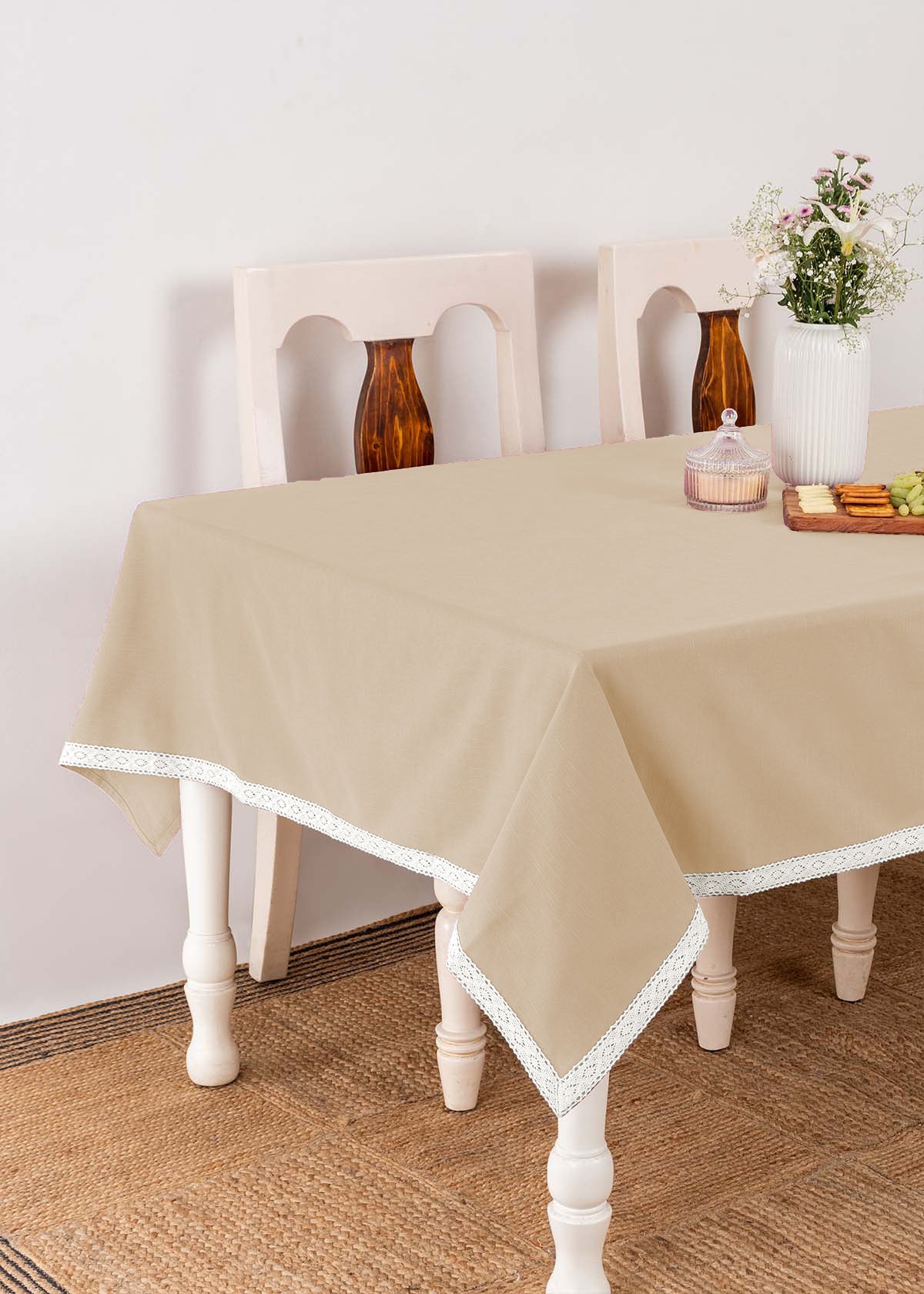 Solid 100% cotton customisable table cloth for dining - Cream