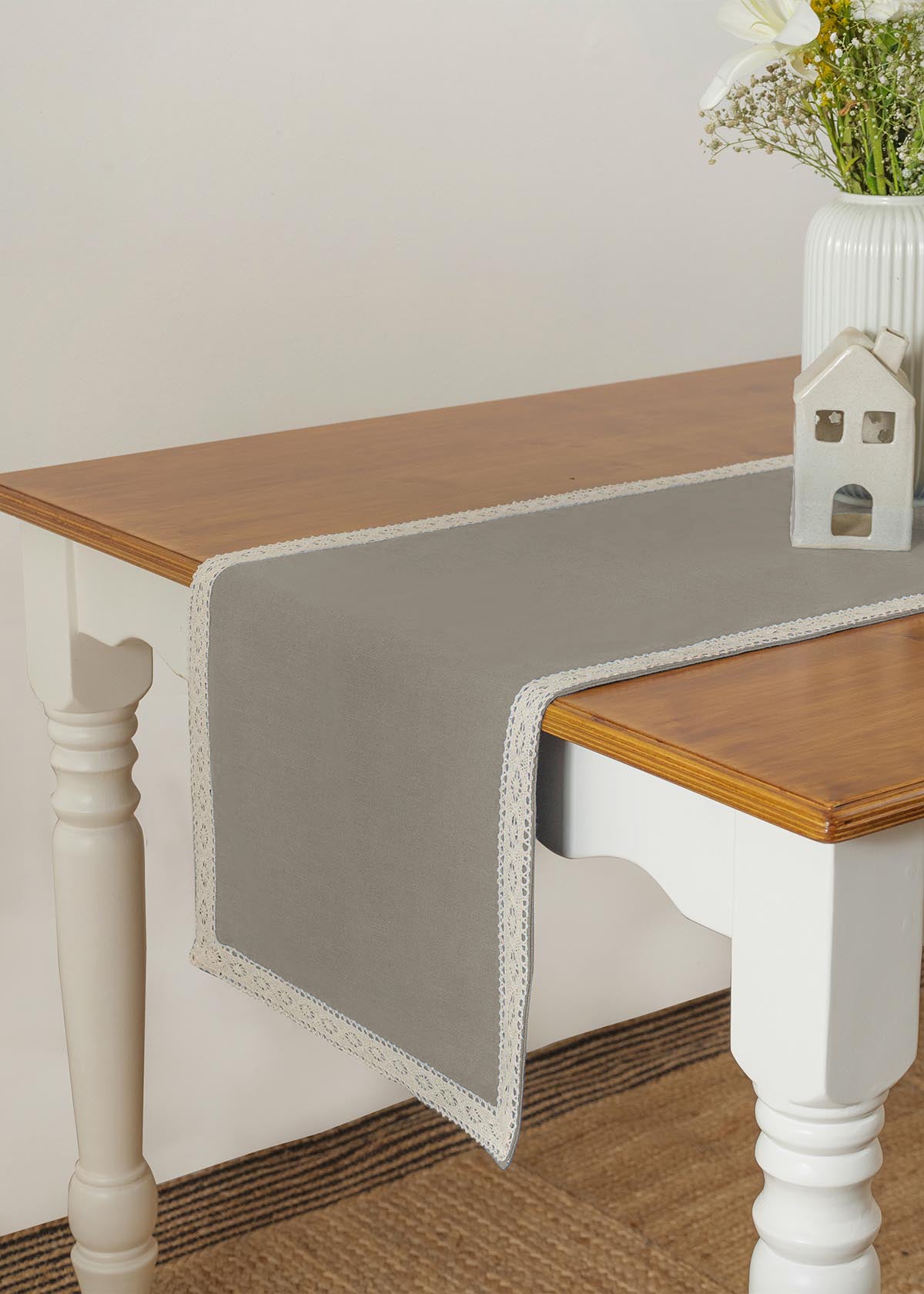 Solid 100% cotton customisable table Runner for dining - Walnut Grey