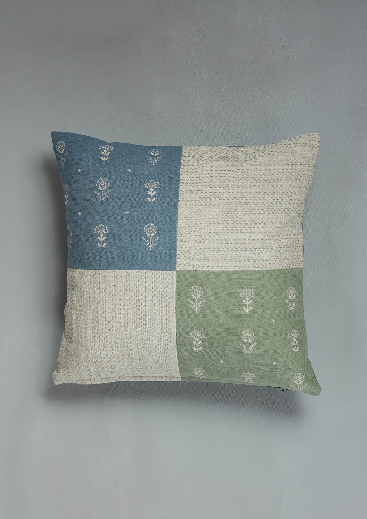 Sora Green & Blue Textured 100% Cotton Cushion Cover For Sofa