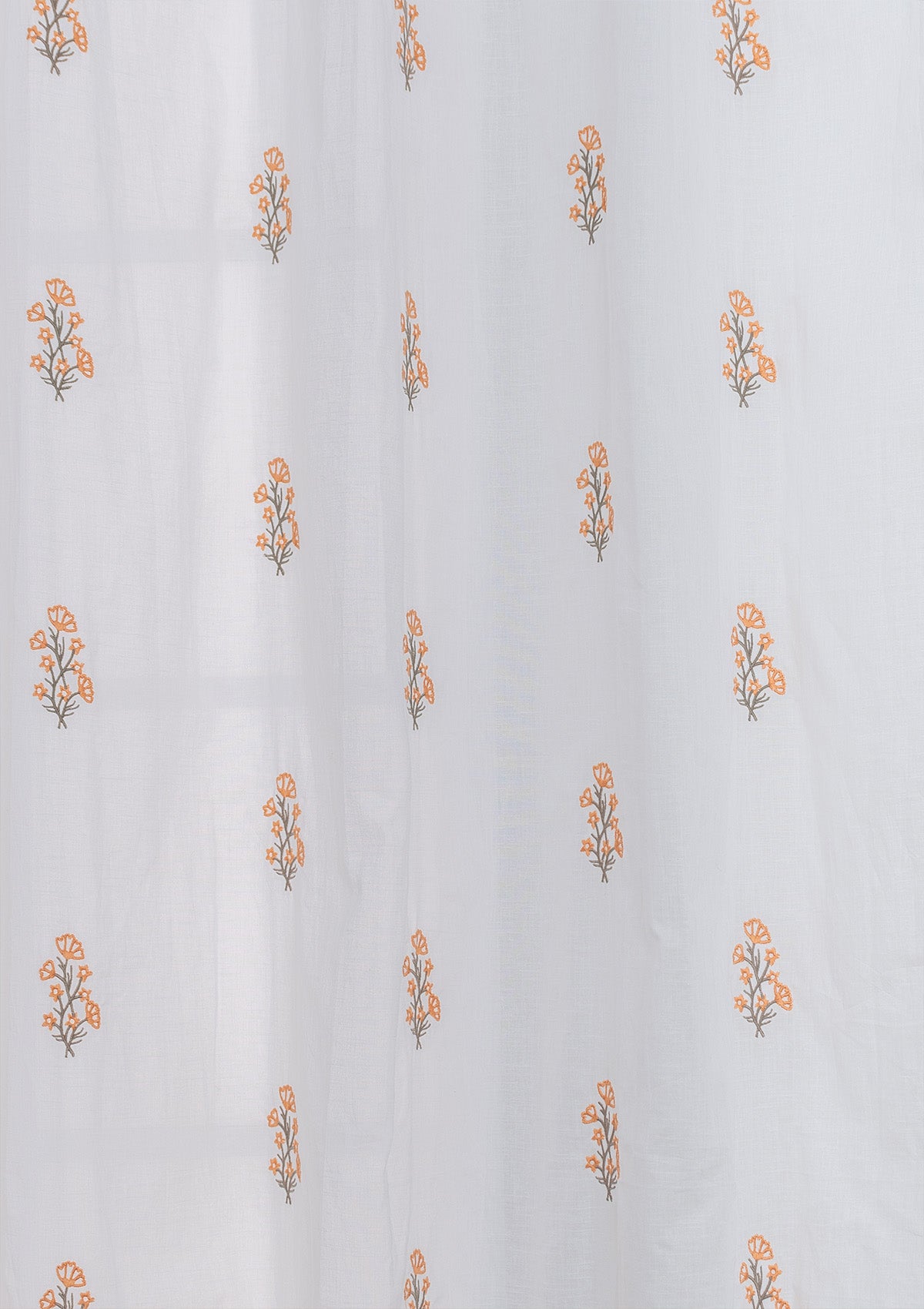 Spring 100% cotton embroidered floral sheer curtain for living room - Light filtering - Orange - Single - Pack of 1
