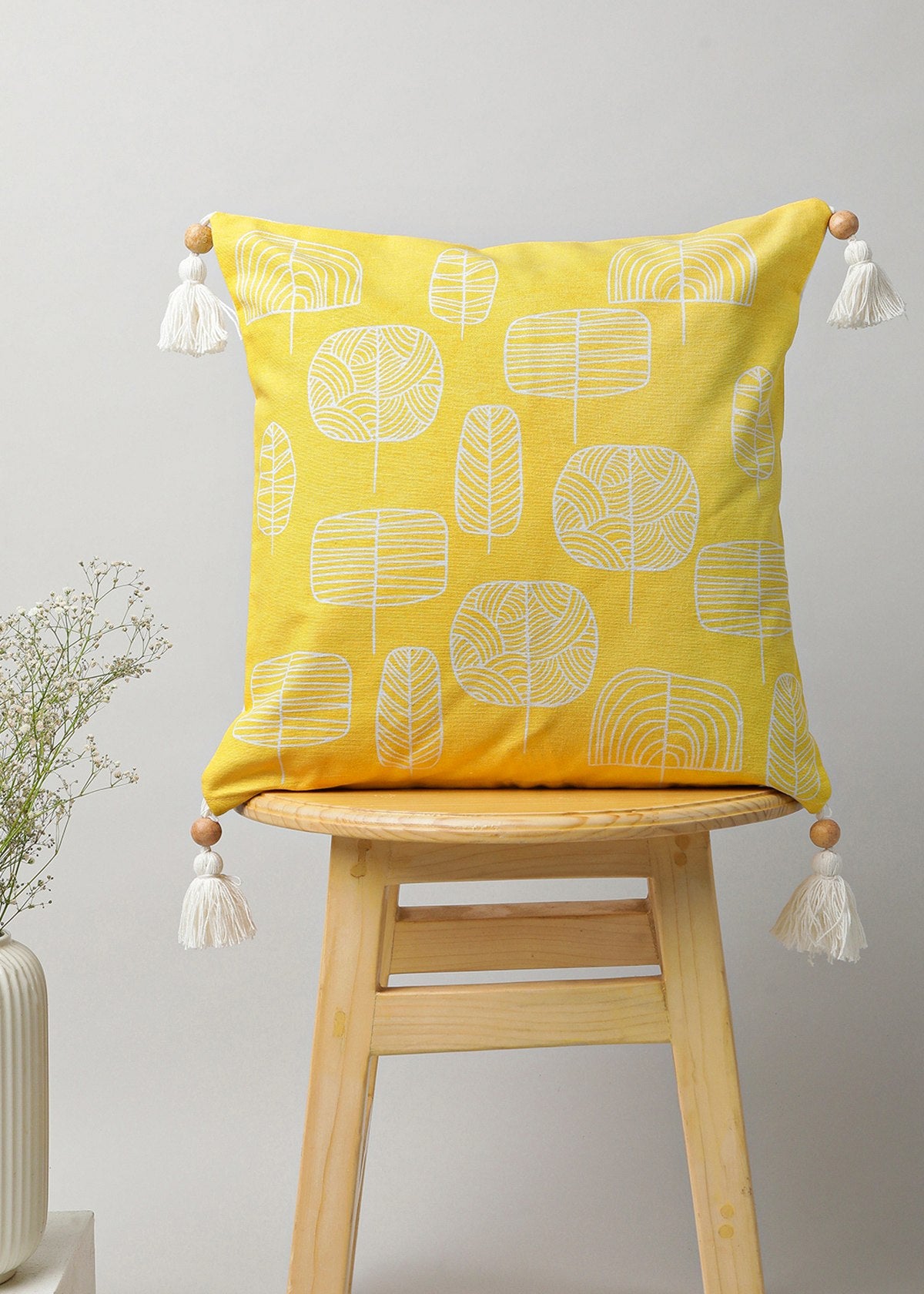 Spring Forest Printed Cotton Cushion Cover - Yellow