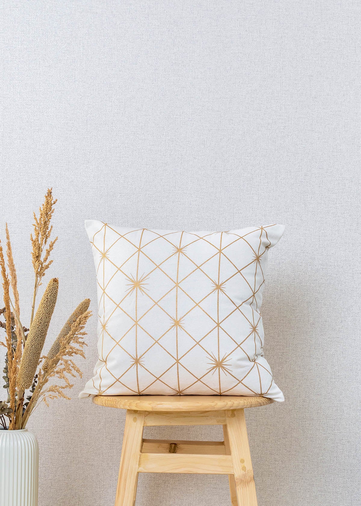 Stardust Printed 100% cotton geometric mettalic print cushion cover for sofa - White