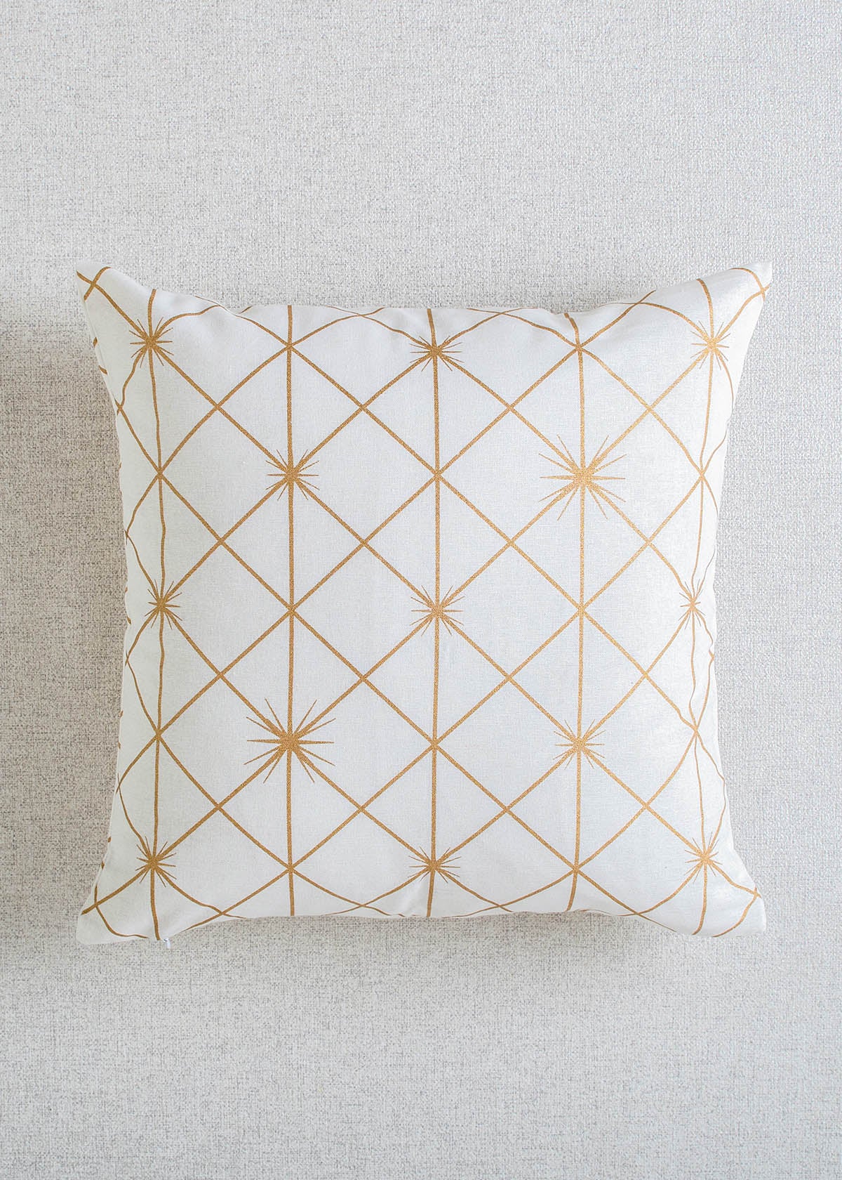 Stardust Printed 100% cotton geometric mettalic print cushion cover for sofa - White