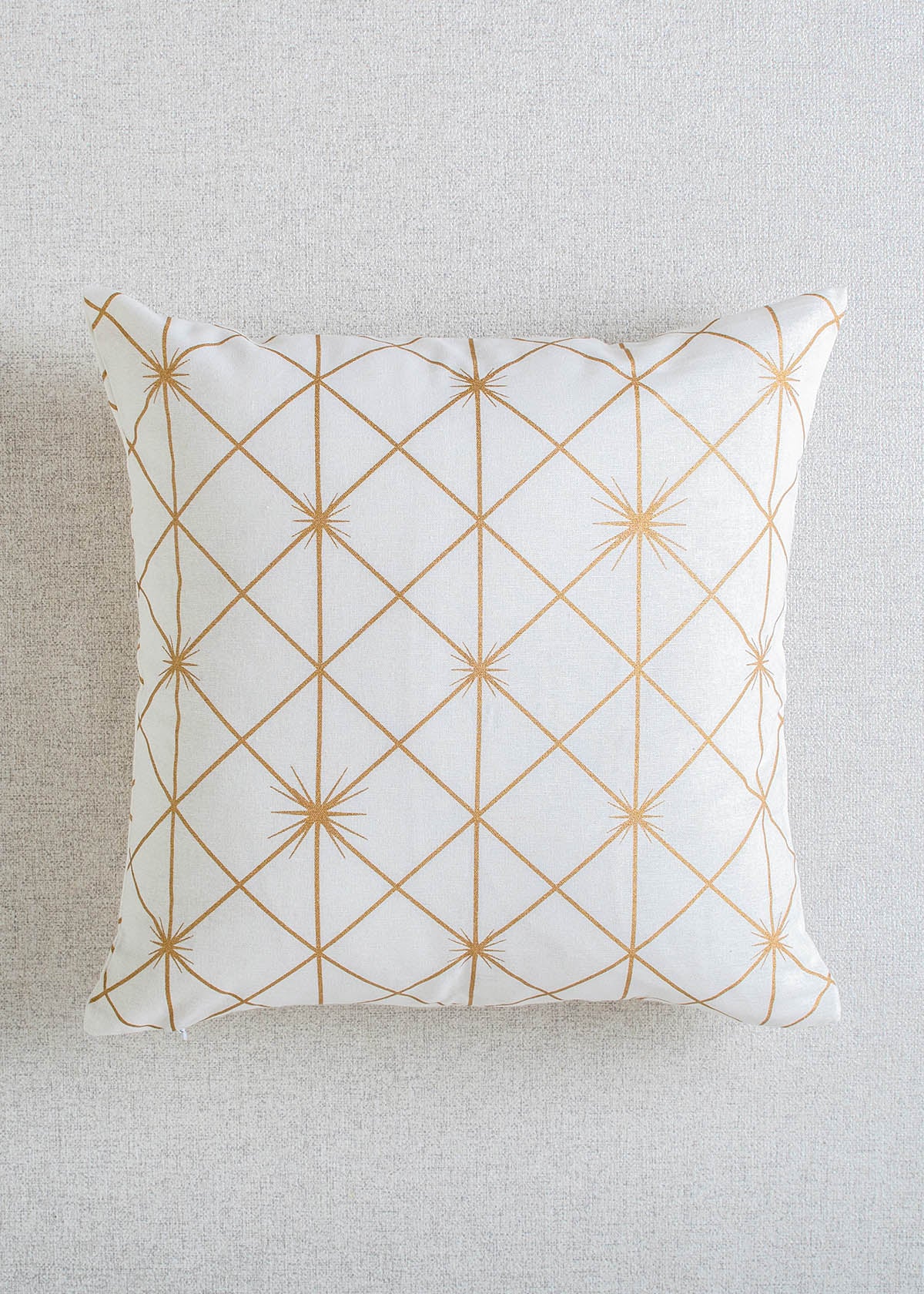 Stardust Printed 100% cotton geometric mettalic print cushion cover for sofa - White