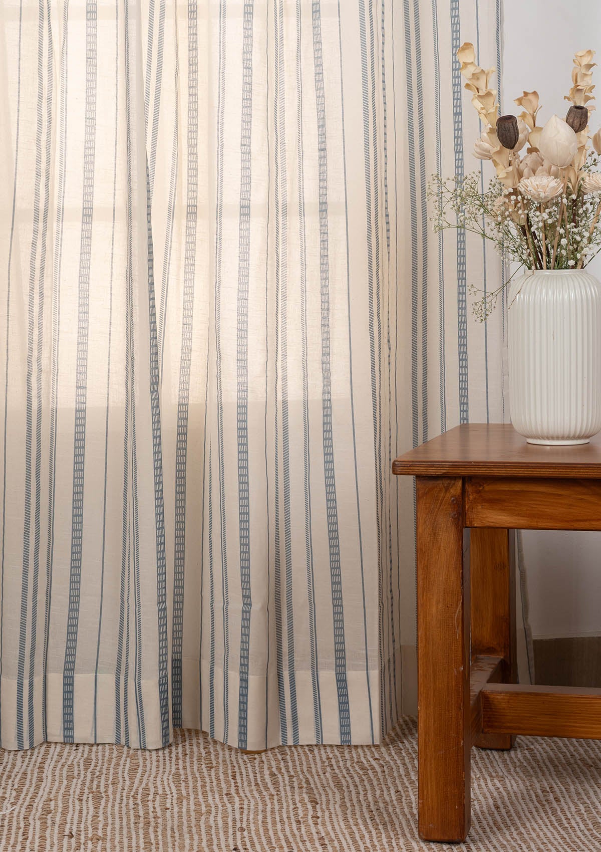 Still Water geometric 100% cotton sheer curtain for living room - Light Filtering - Mist Blue - Single Piece