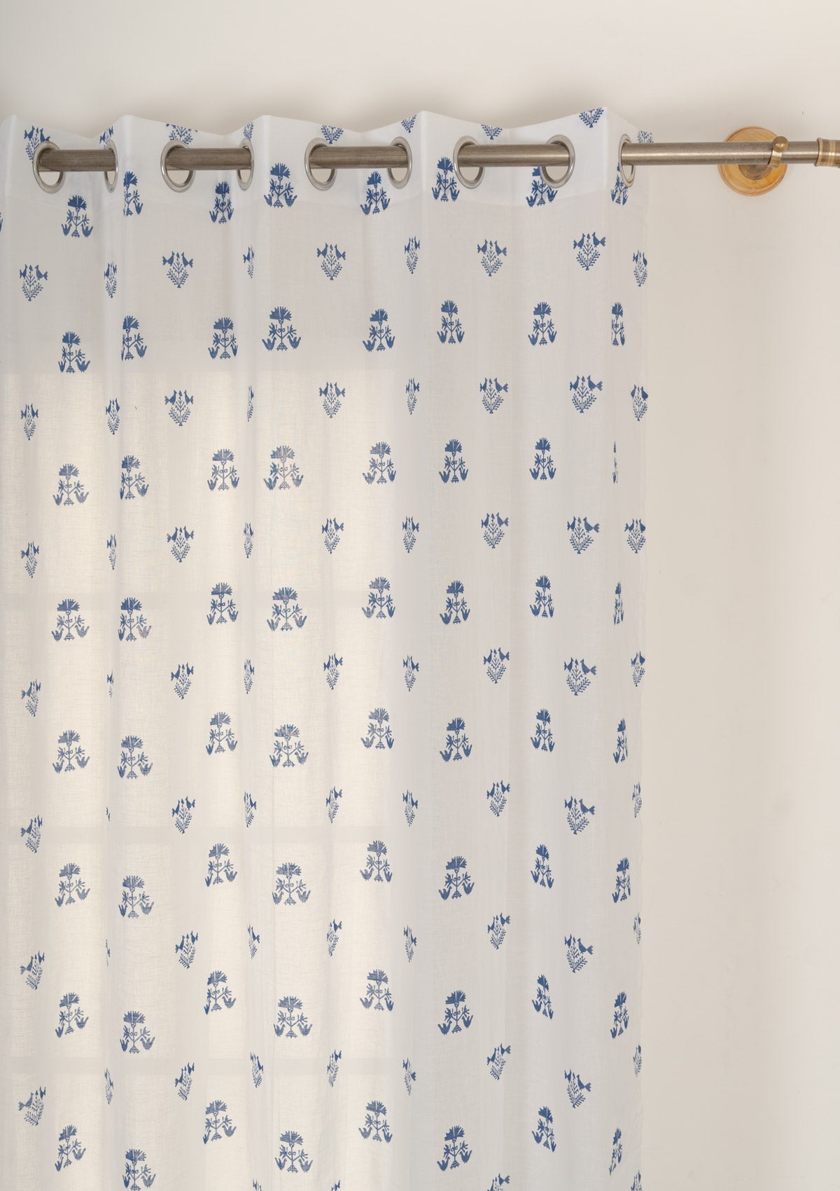 Sunbird 100% cotton floral sheer customisable curtain for living room - Light filtering - Indigo