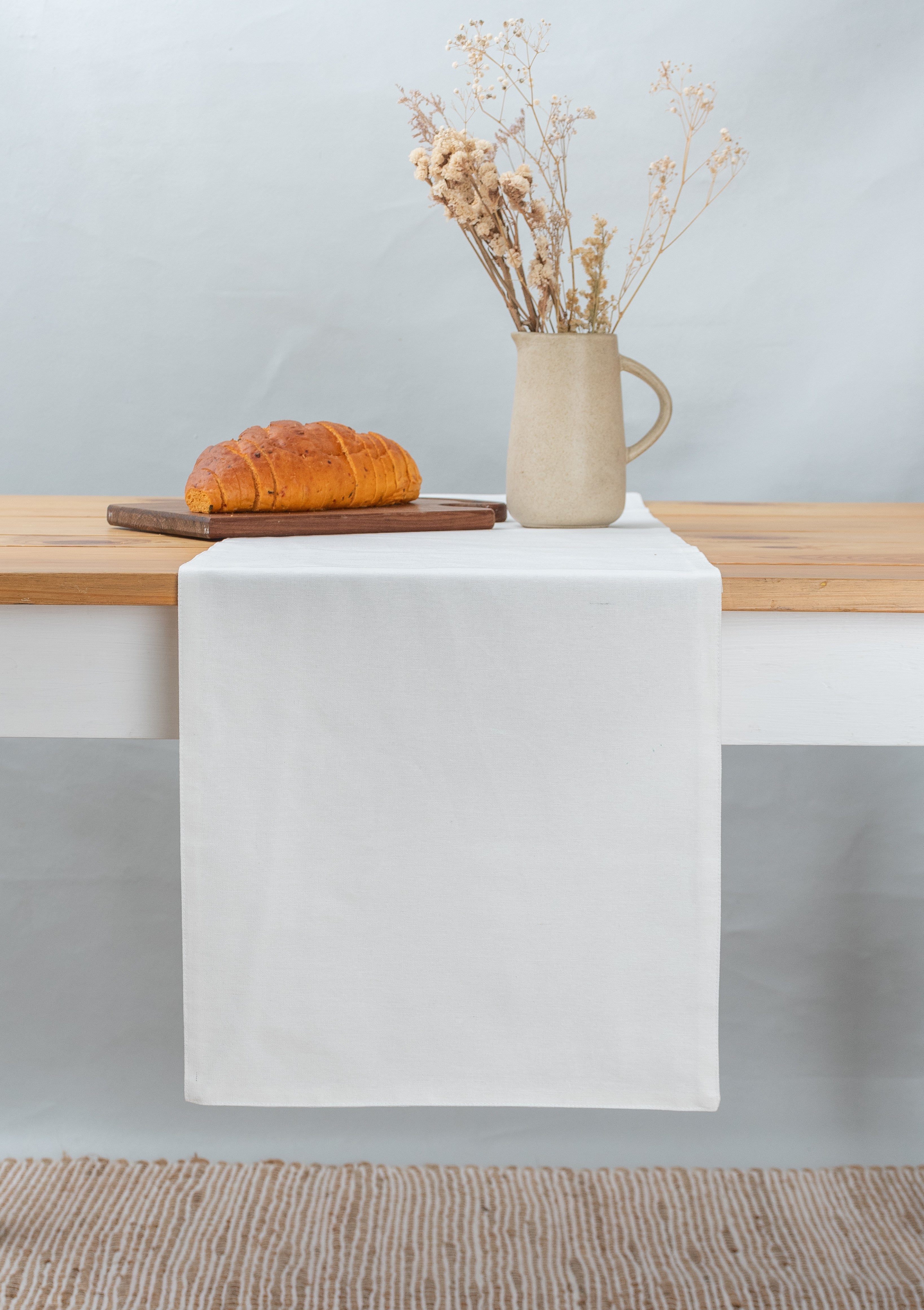 Solid 100% cotton customisable table Runner for dining - Warm white