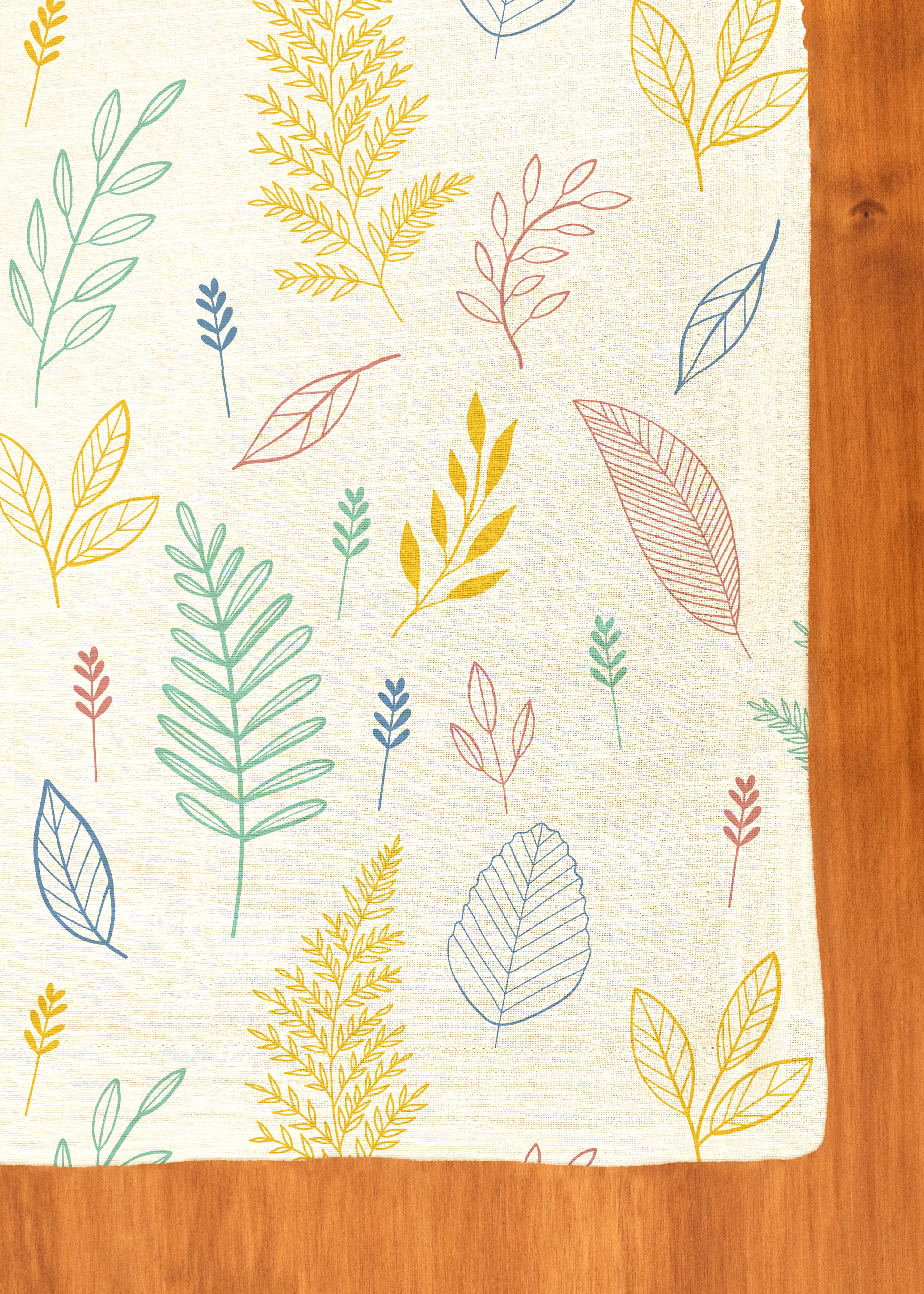 Rustling Leaves in Many hues Printed Cotton Table Cloth - Multicolor