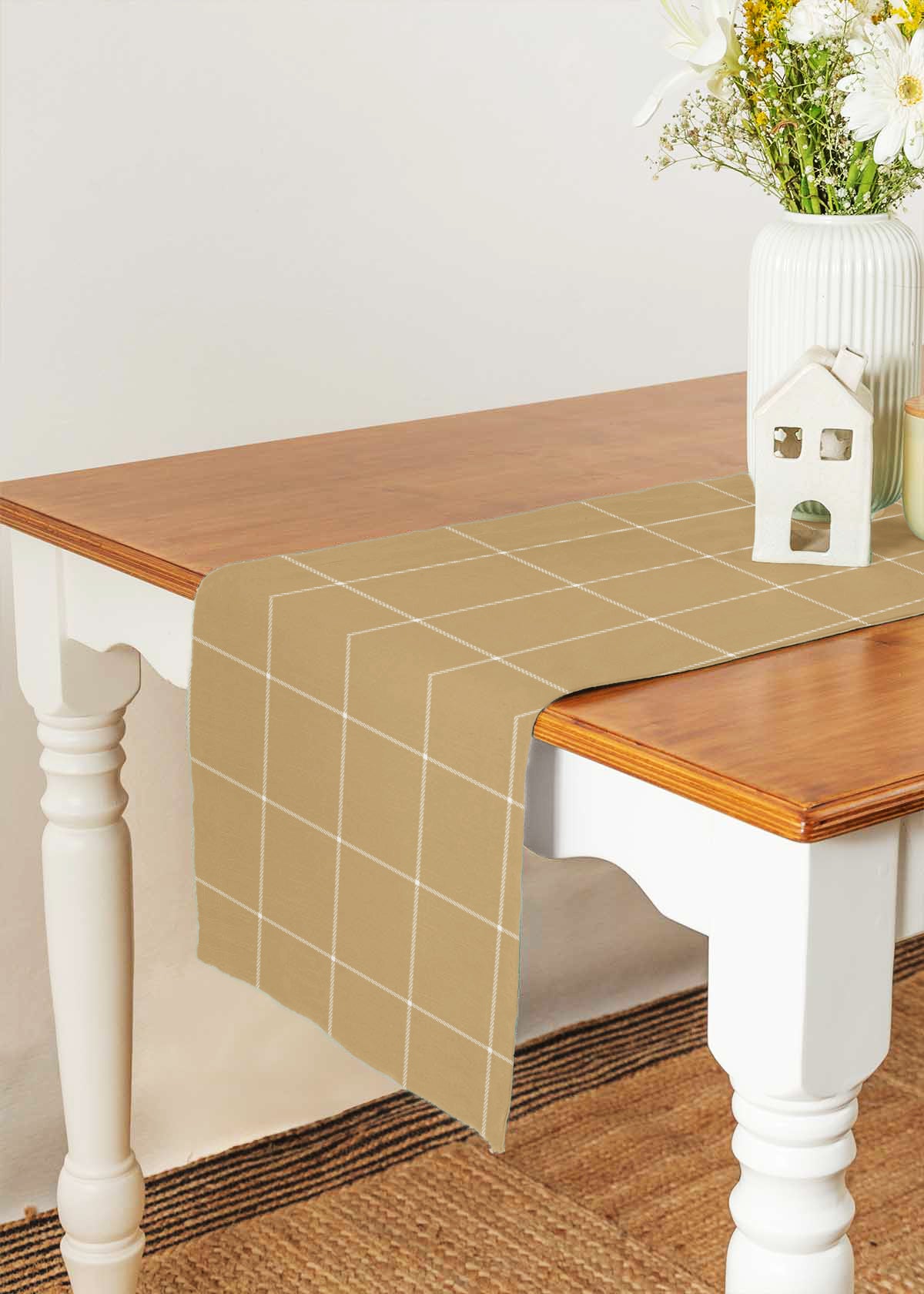 Cabin 100% cotton minimal table runner for 4 seater or 6 seater dining - Brown