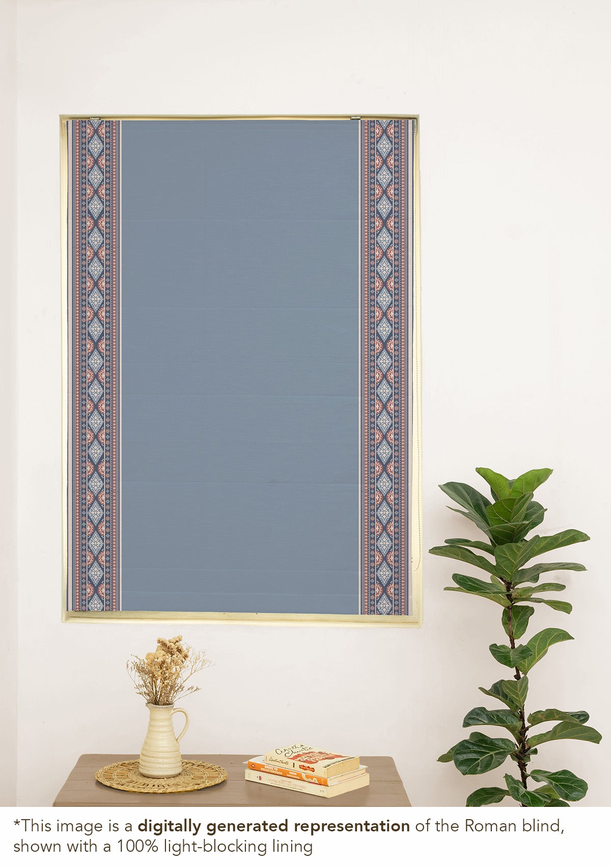 Tara mist blue 100% Cotton with Trim Customizable blind for livingroom & Bedrooms - Room Darkening - Mist Blue