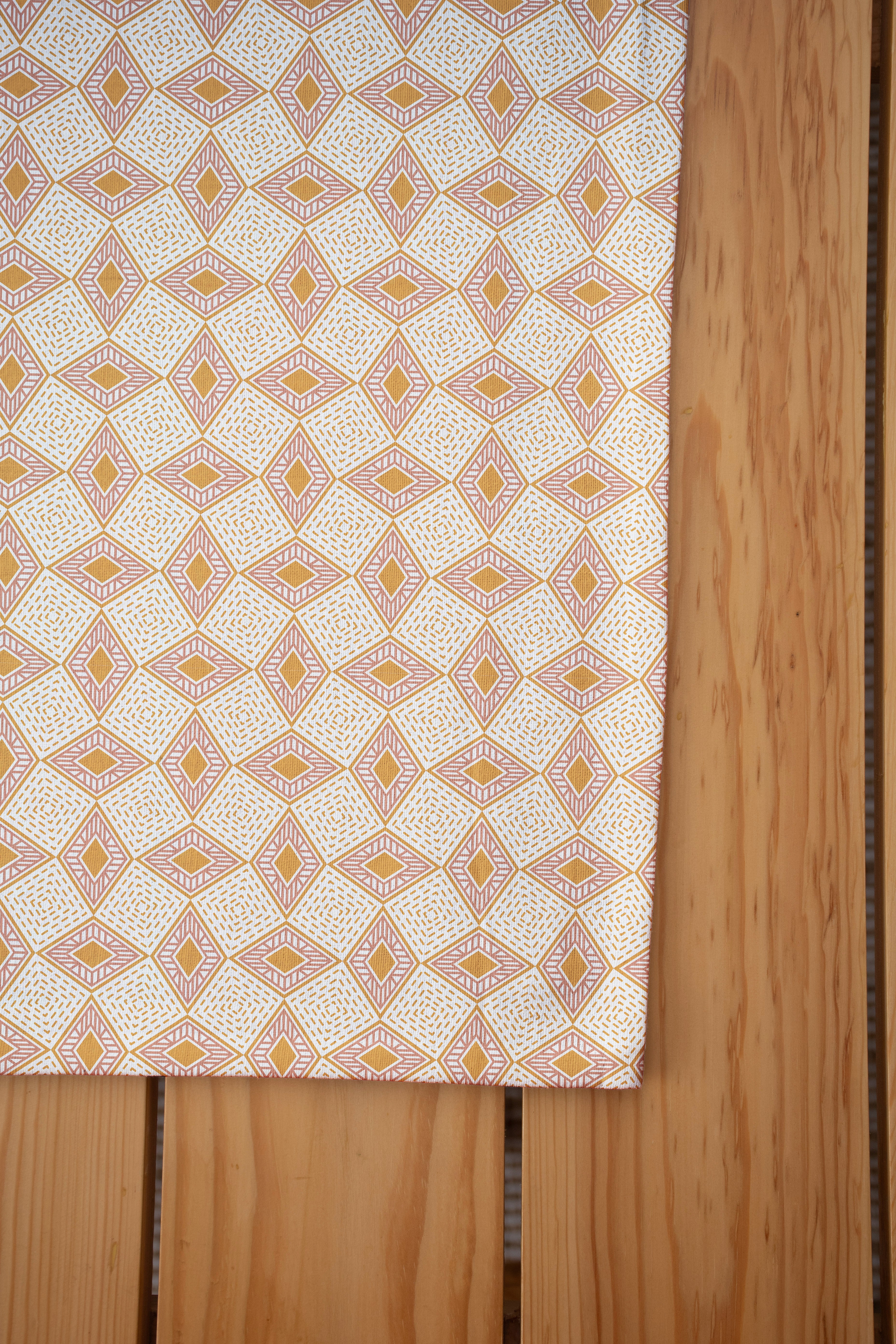 Terrazo 100% cotton customisable geometric table cloth for dining - Pink and Mustard