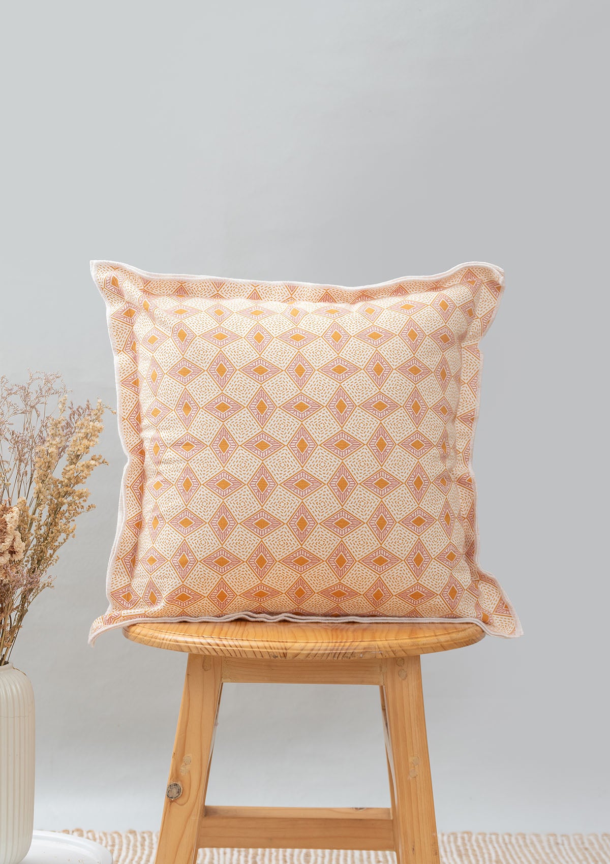 Terrazo 100% cotton customizable geometric cushion cover for sofa - Pink and Mustard
