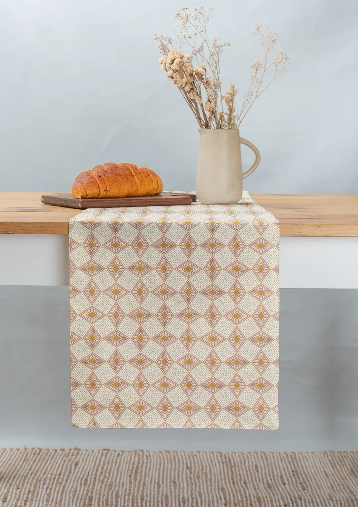 Terrazo 100% cotton geometric table runner for 4 seater or 6 seater dining
