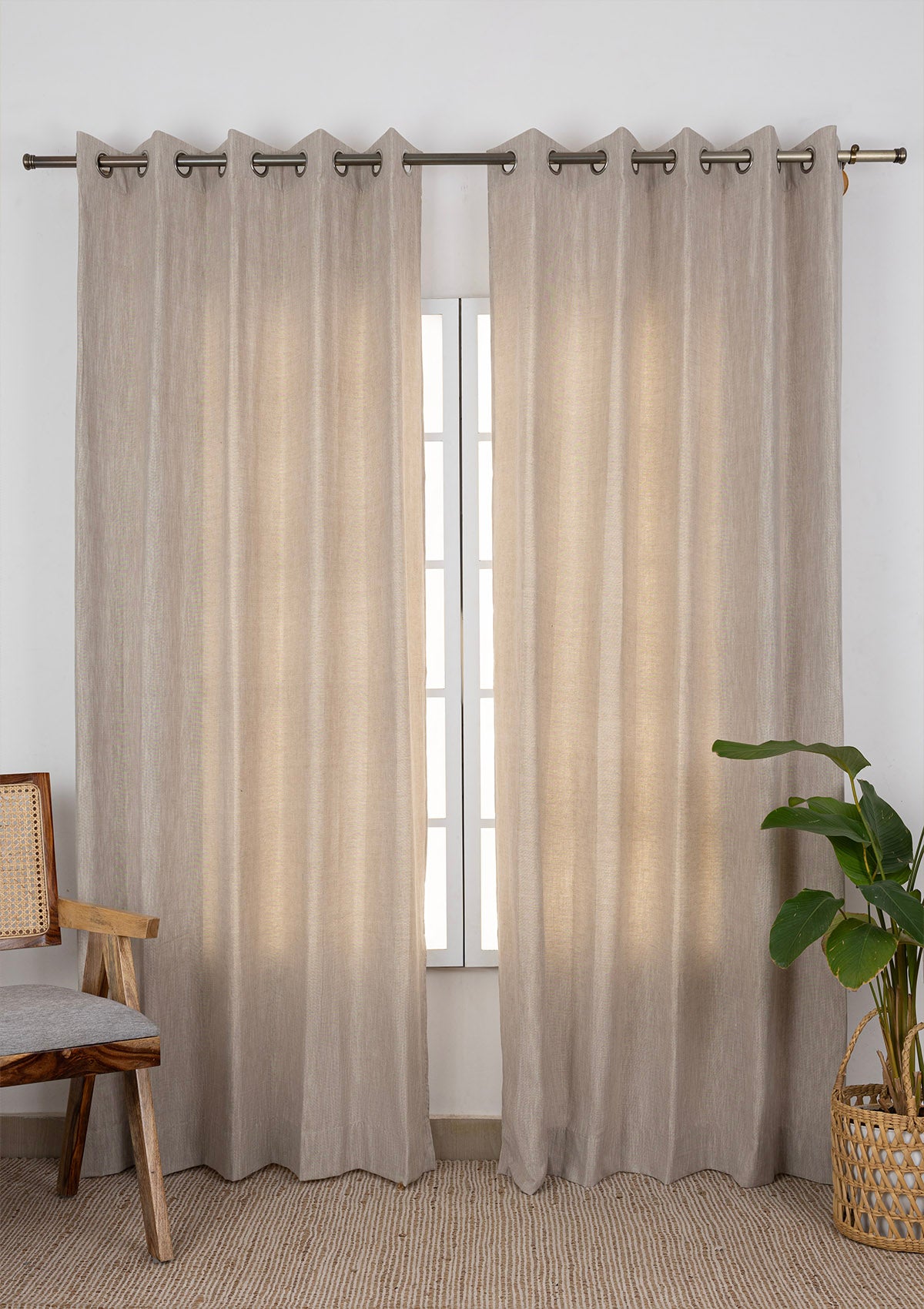 Toffee Textured Light Filtering & Field Printed Sheer Room Darkening | 100% Cotton for Living Room & Bedroom | Floral | Brown | Combo Curtains | Pack of 4