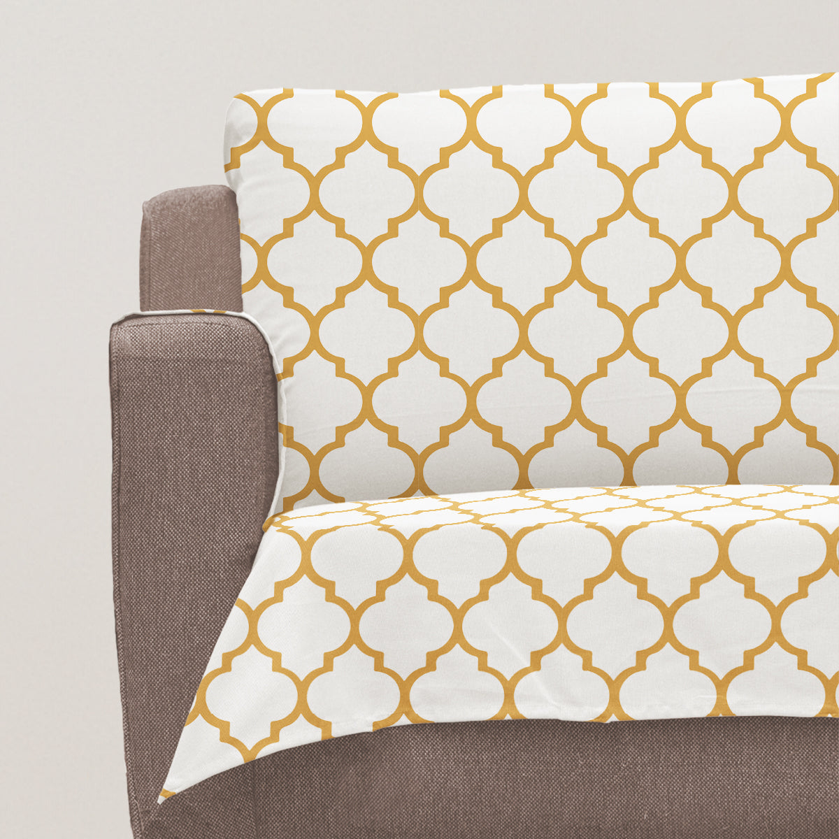 Trellis Printed 100% Cotton geometric Sofa cover - Mustard