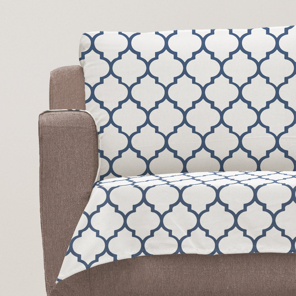 Trellis Printed 100% Cotton geometric Sofa cover - Royal Blue