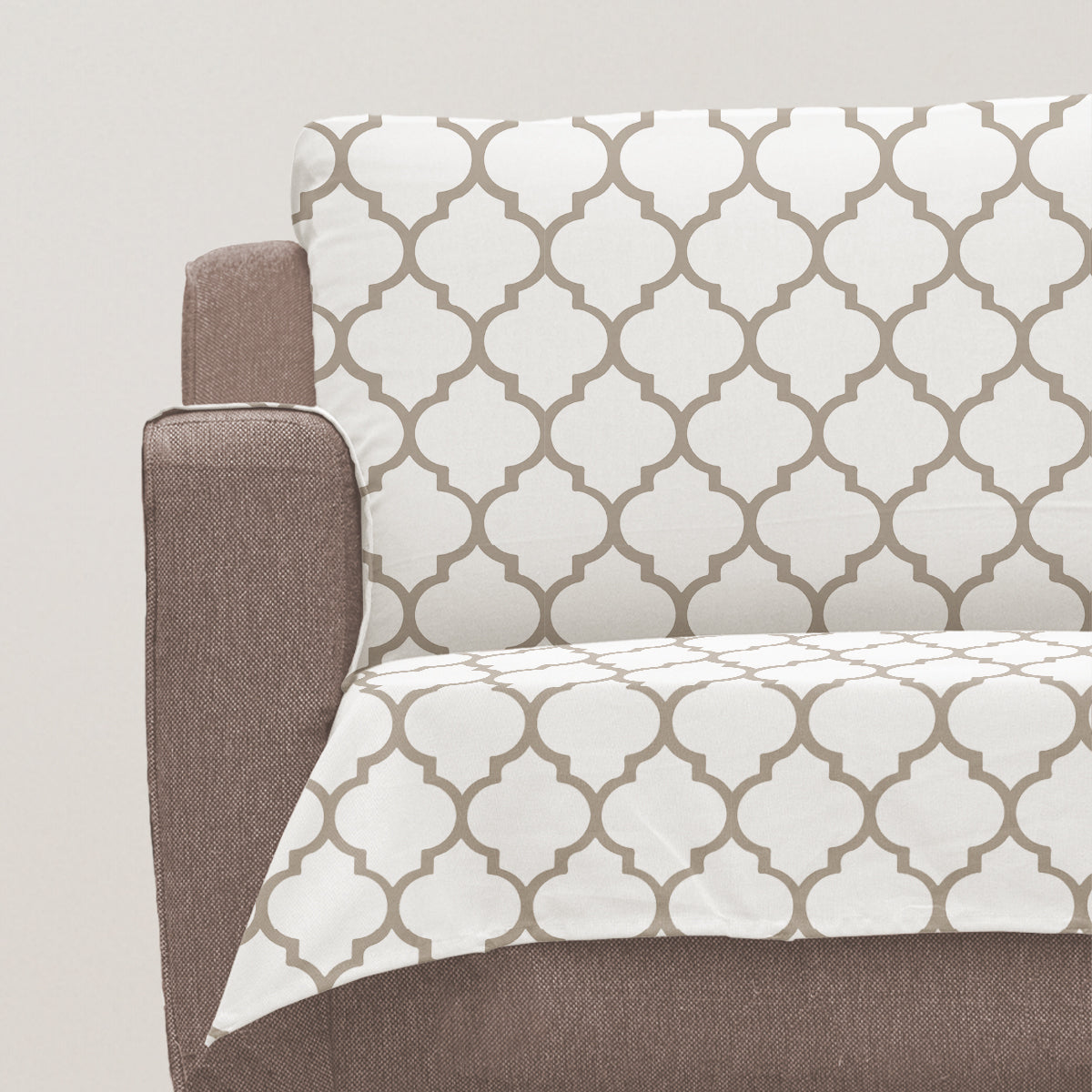 Trellis Reverse 100% Cotton Geometric Sofa cover - Walnut Grey