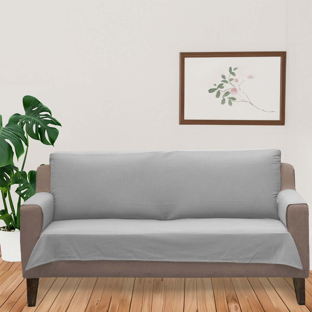 Solid Ultimate grey 100% Cotton plain Sofa cover