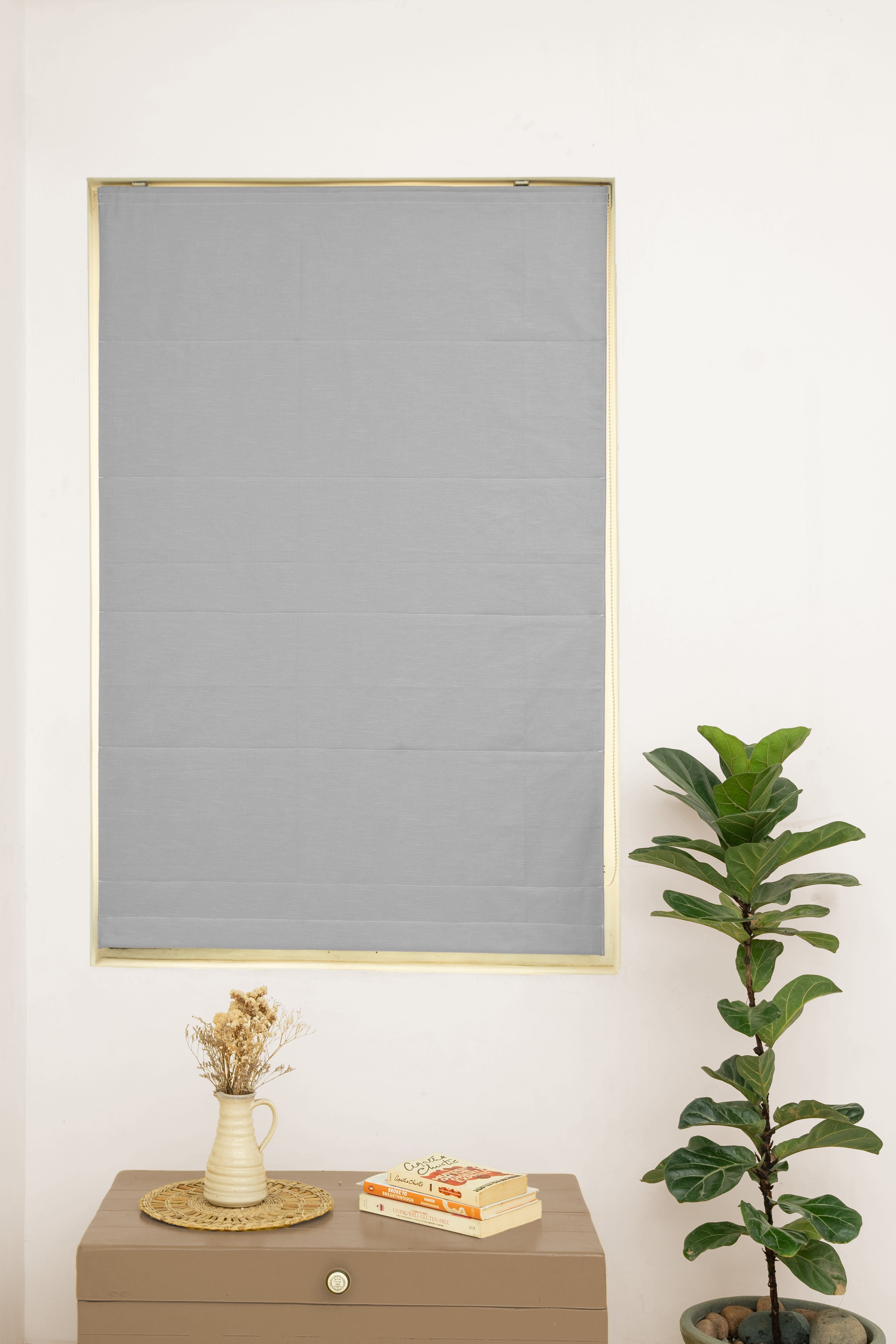 Solid Ultimate Grey 100% Customizable Cotton plain blind for bedroom - Room darkening