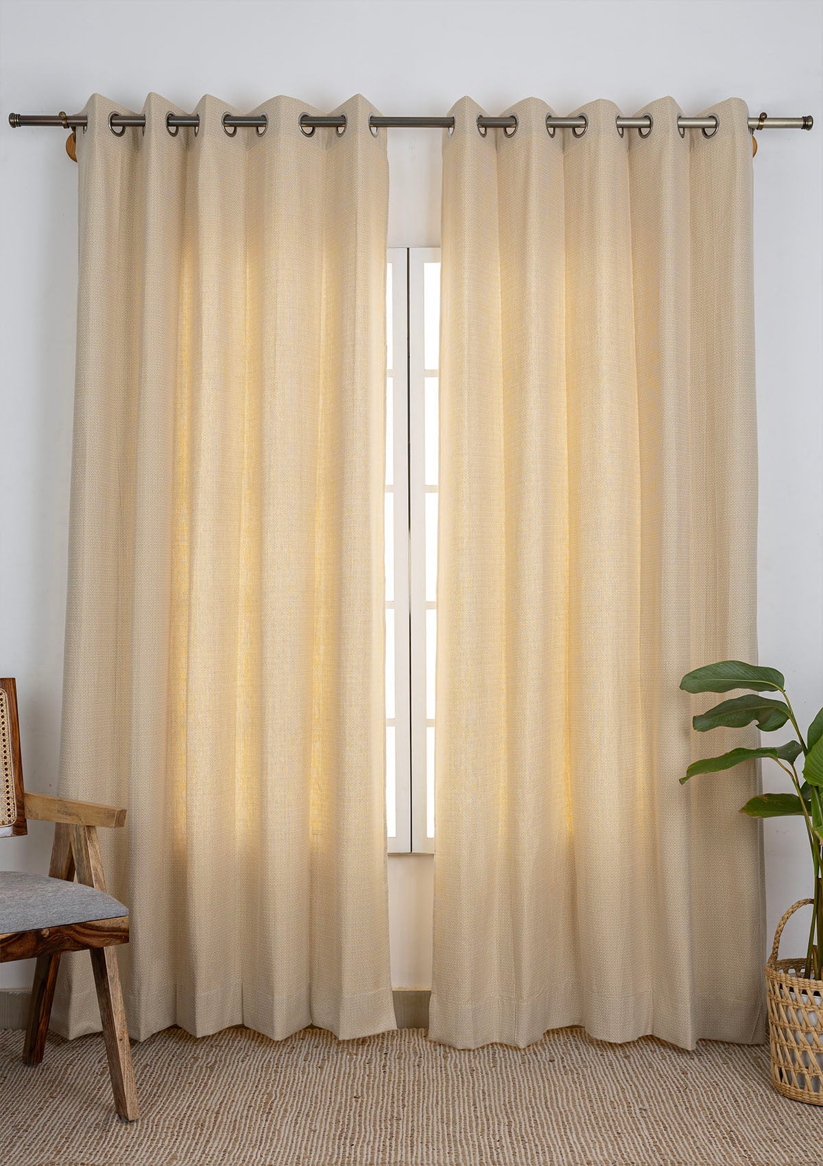 Hakoba Solid Lace Trim Room Darkening & Vanilla Solid Textured Room Darkening |100% Cotton for Living Room & Bedroom | Cream & Beige | Combo Curtains | Pack of 4