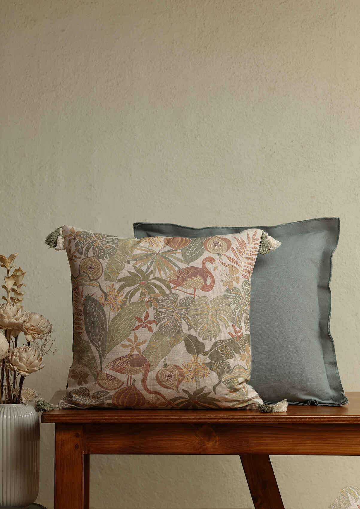 Vera & Basil Green Solid Embroidered |100% Cotton Cushion Covers for Sofa | Multicolor | Pack of 2