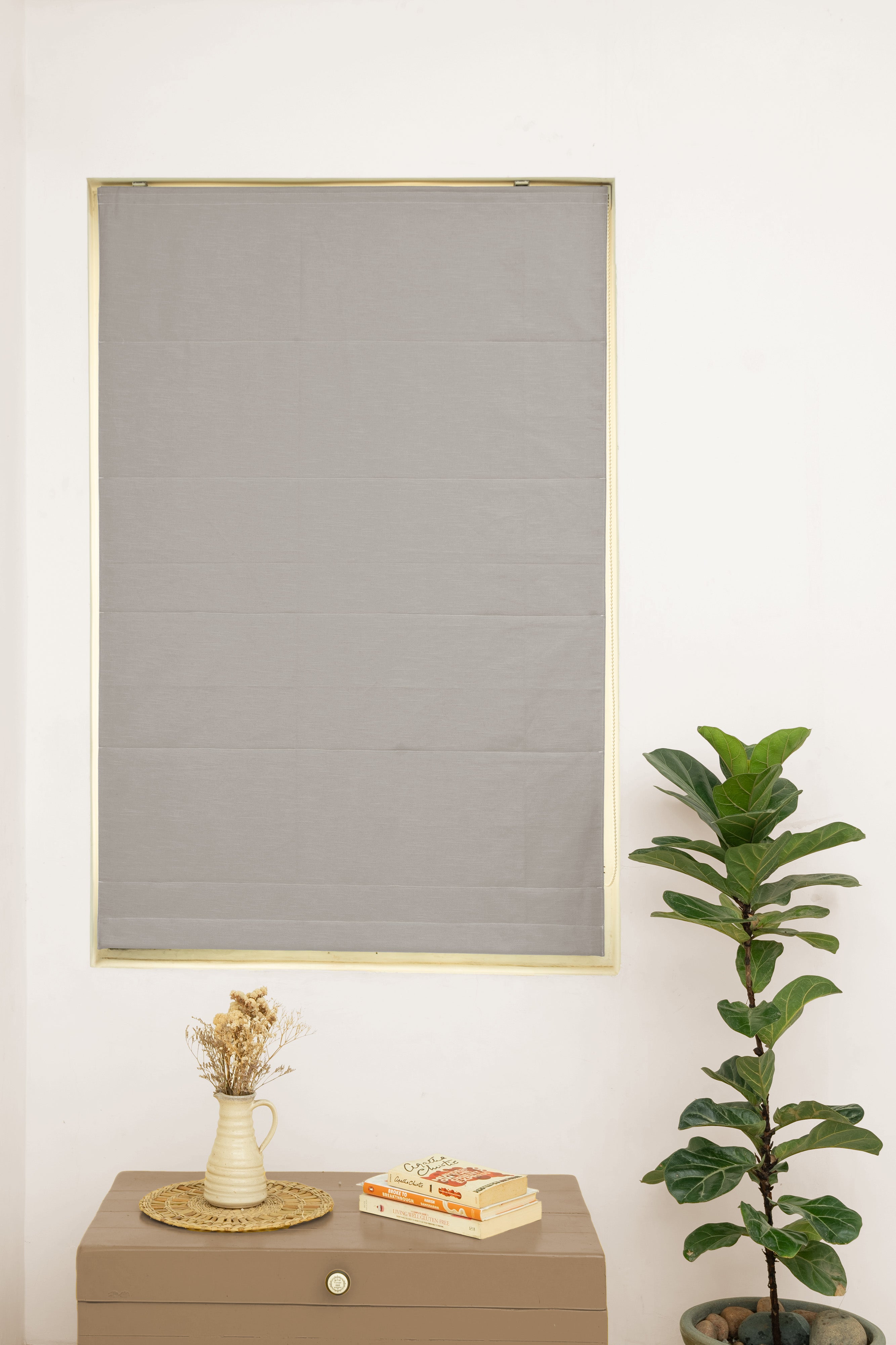 Solid Walnut Grey 100% Customizable Cotton plain blind for bedroom - Room darkening