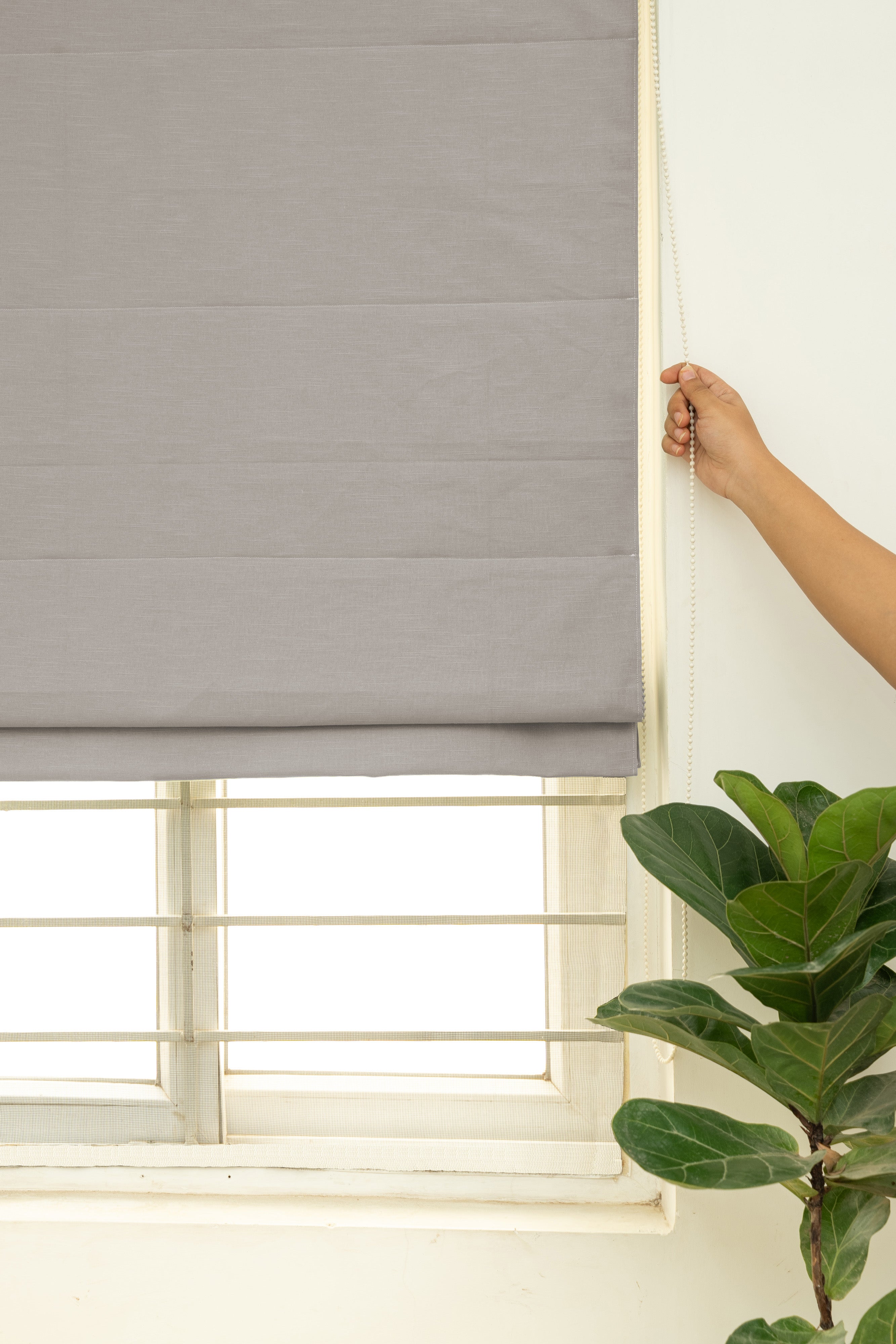 Solid Walnut Grey 100% Customizable Cotton plain blind for bedroom - Room darkening