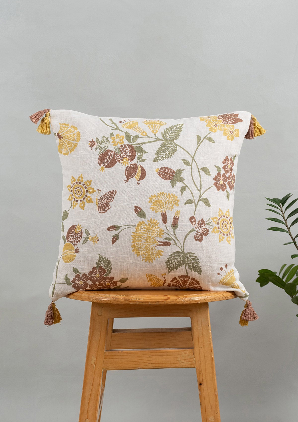 Waltz Printed & Floret Embroidered Floral Pattern Multicolor 100% Cotton Cushion Covers for Sofa - Pack of 2