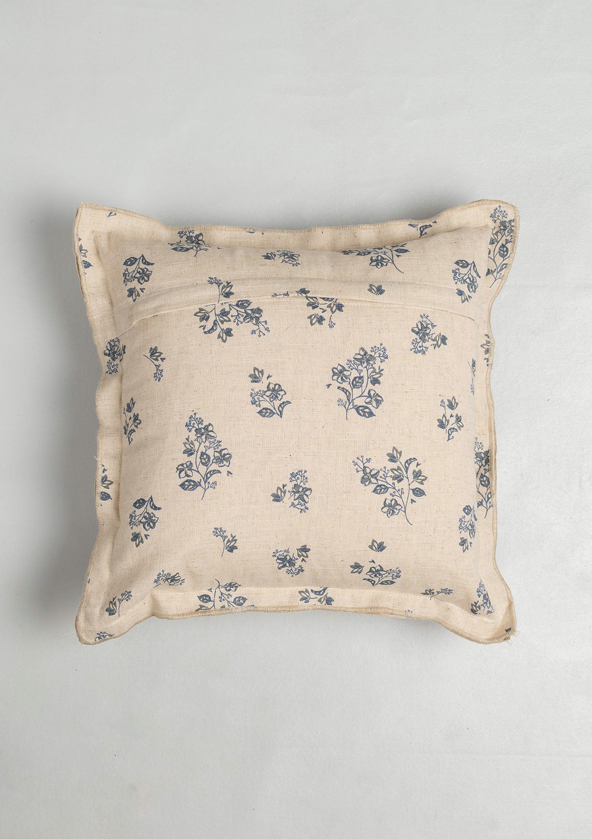 Whisper Printed Linen Flower Motif Cushion Cover for Sofa - Blue