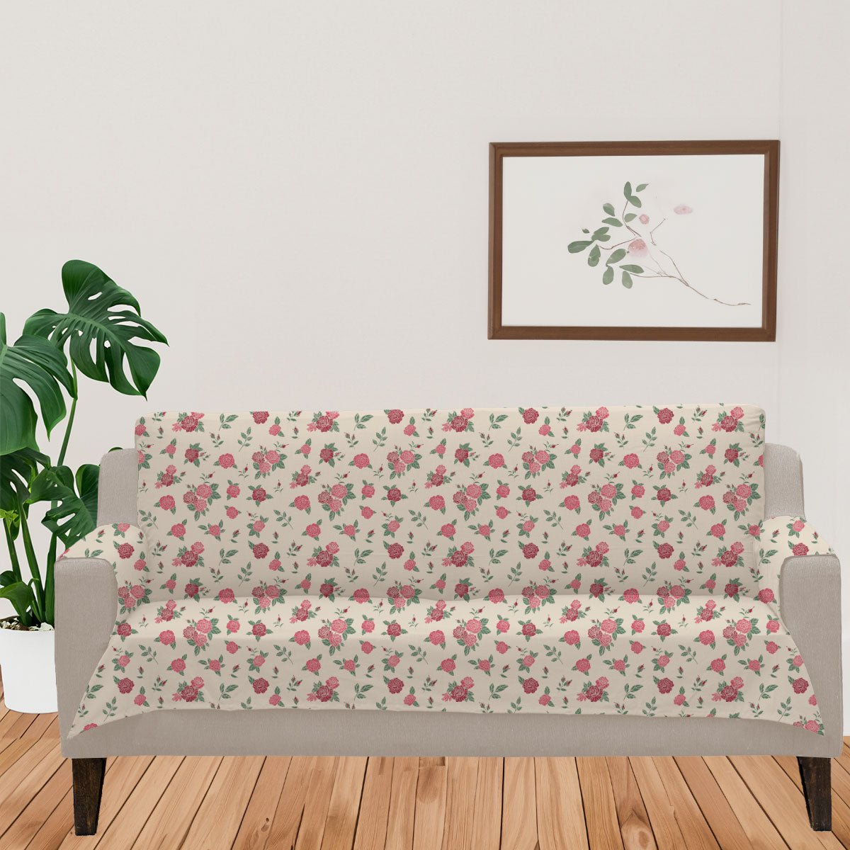 Wild Roses 100% Cotton floral Sofa cover - Red
