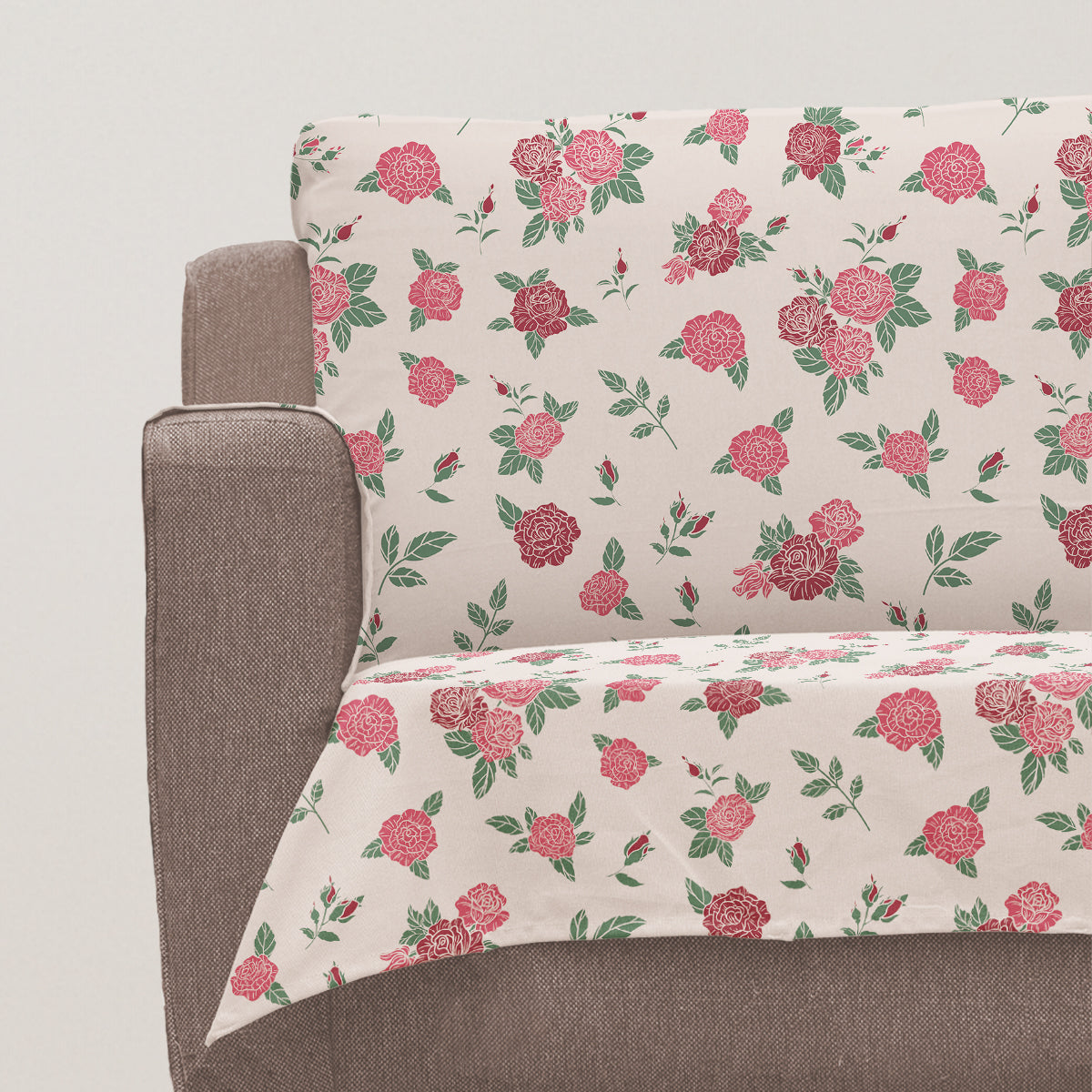 Wild Roses 100% Cotton floral Sofa cover - Red