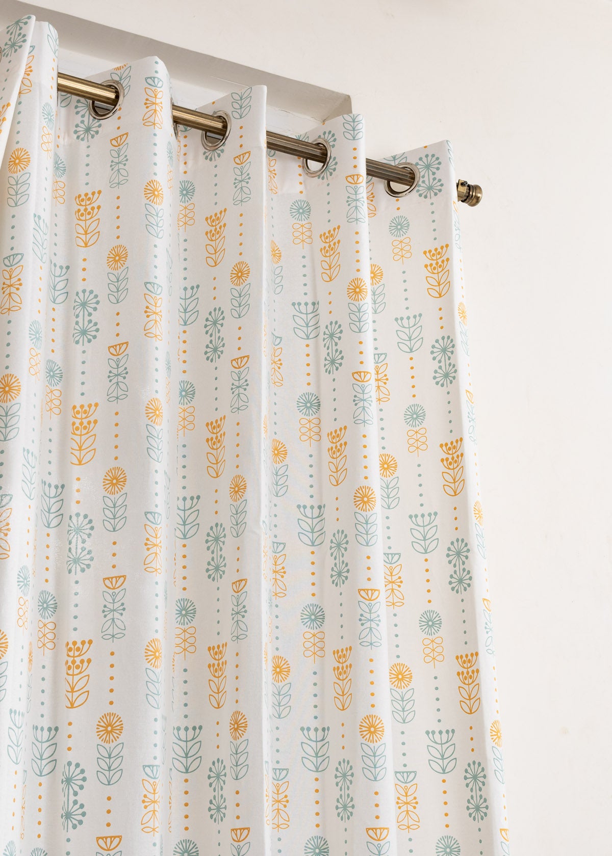 Wild Bouquet Printed Cotton Curtain - Yellow
