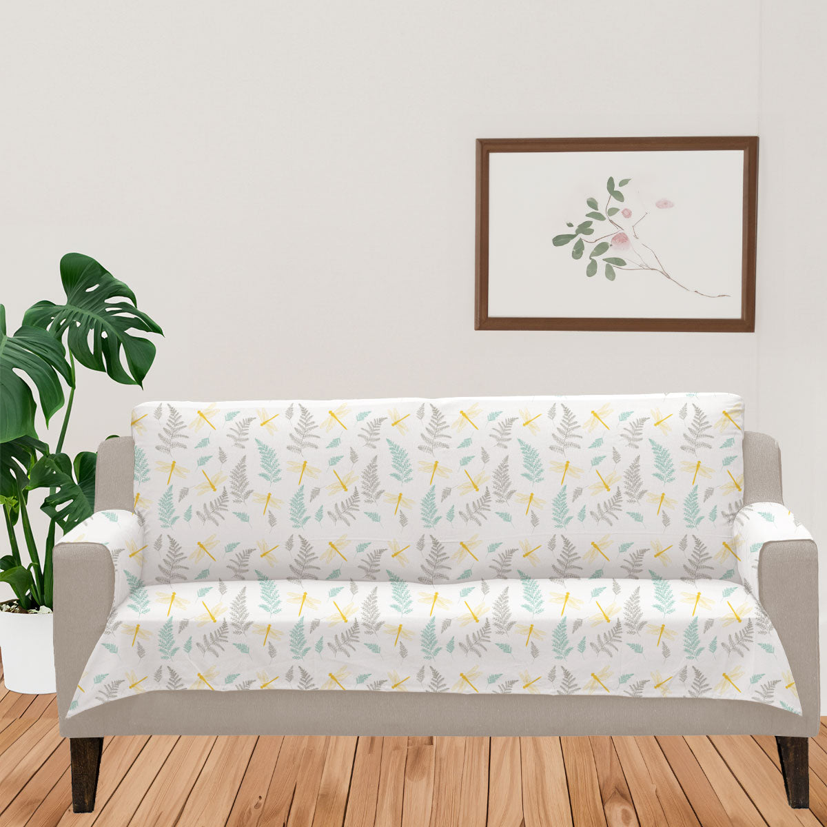 Winged Skies 100% Cotton floral Sofa Cover - Multicolor