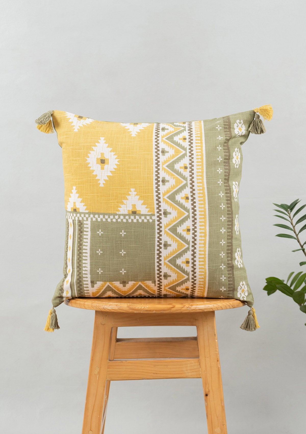 Zenith 100% Cotton Printed Geometric Design & Nadar Printed Geometric Cushion Covers for Sofa - Yellow Pack of 2