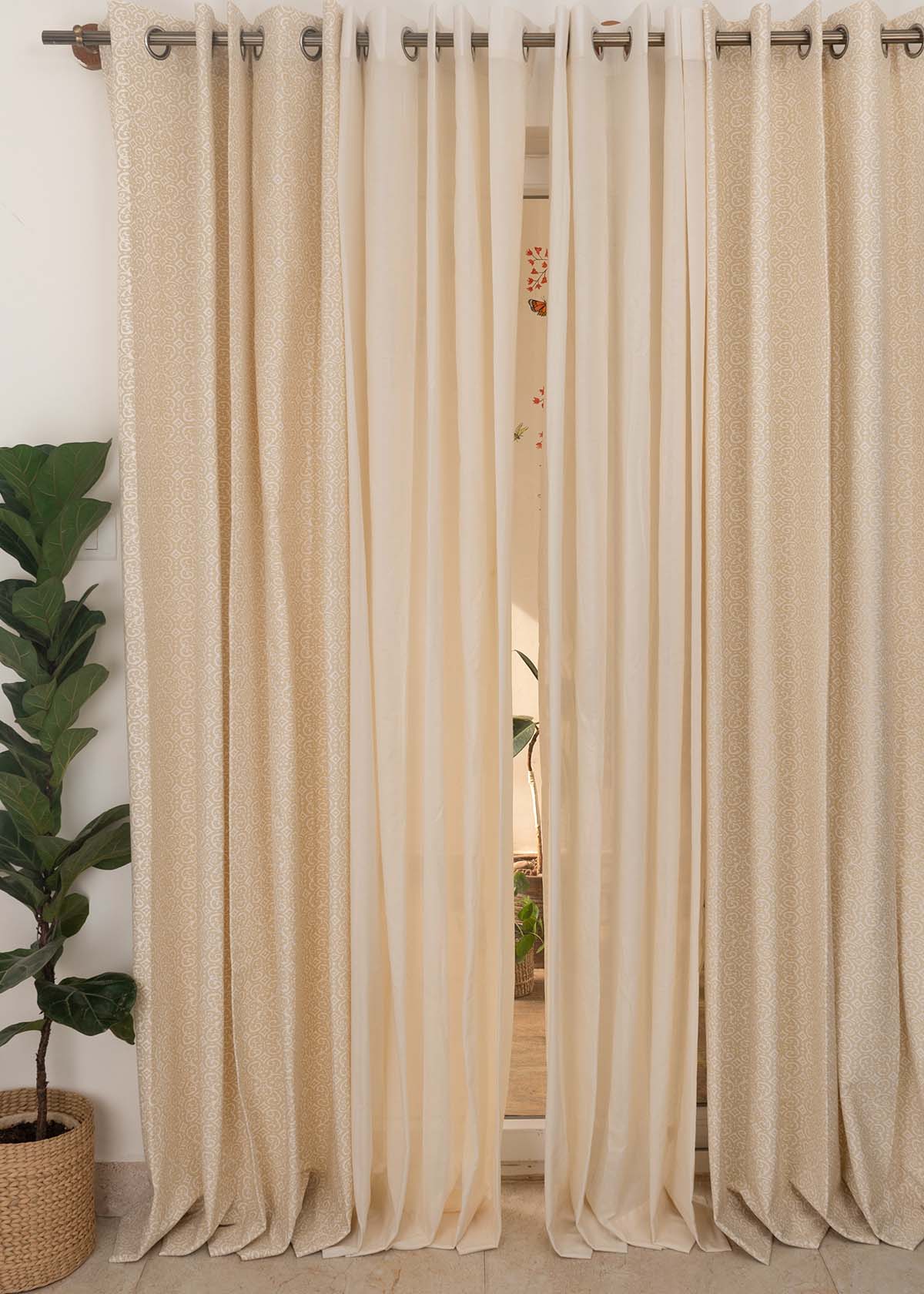 Antique Rose, Cream Sheer Curtain Set of 4 Combo Cotton Curtain - Cream