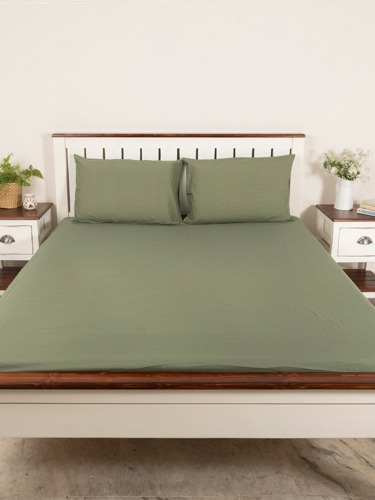 Solid Cotton Flat Sheet - Basil Green