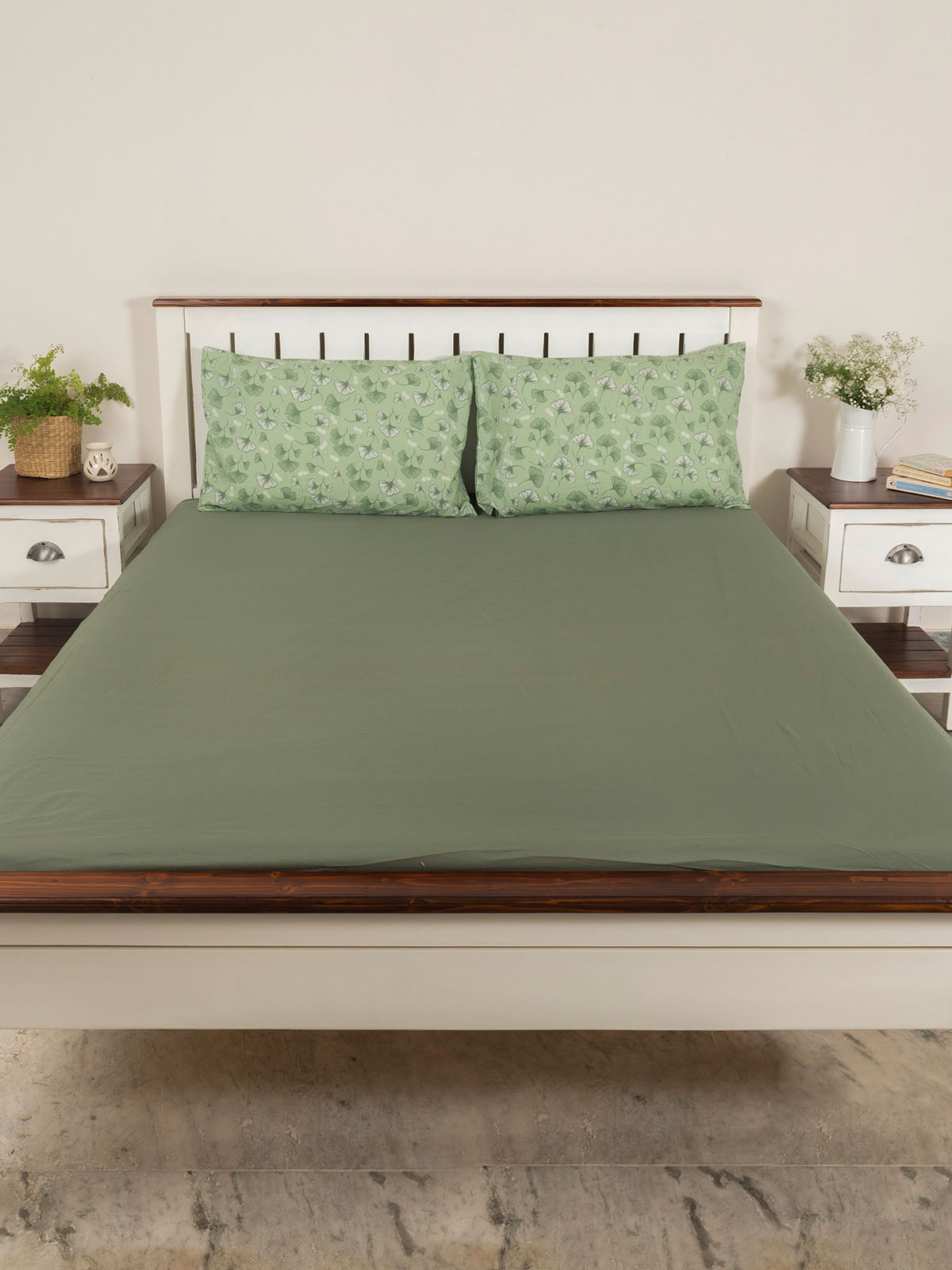 Solid Cotton Flat Sheet - Basil Green