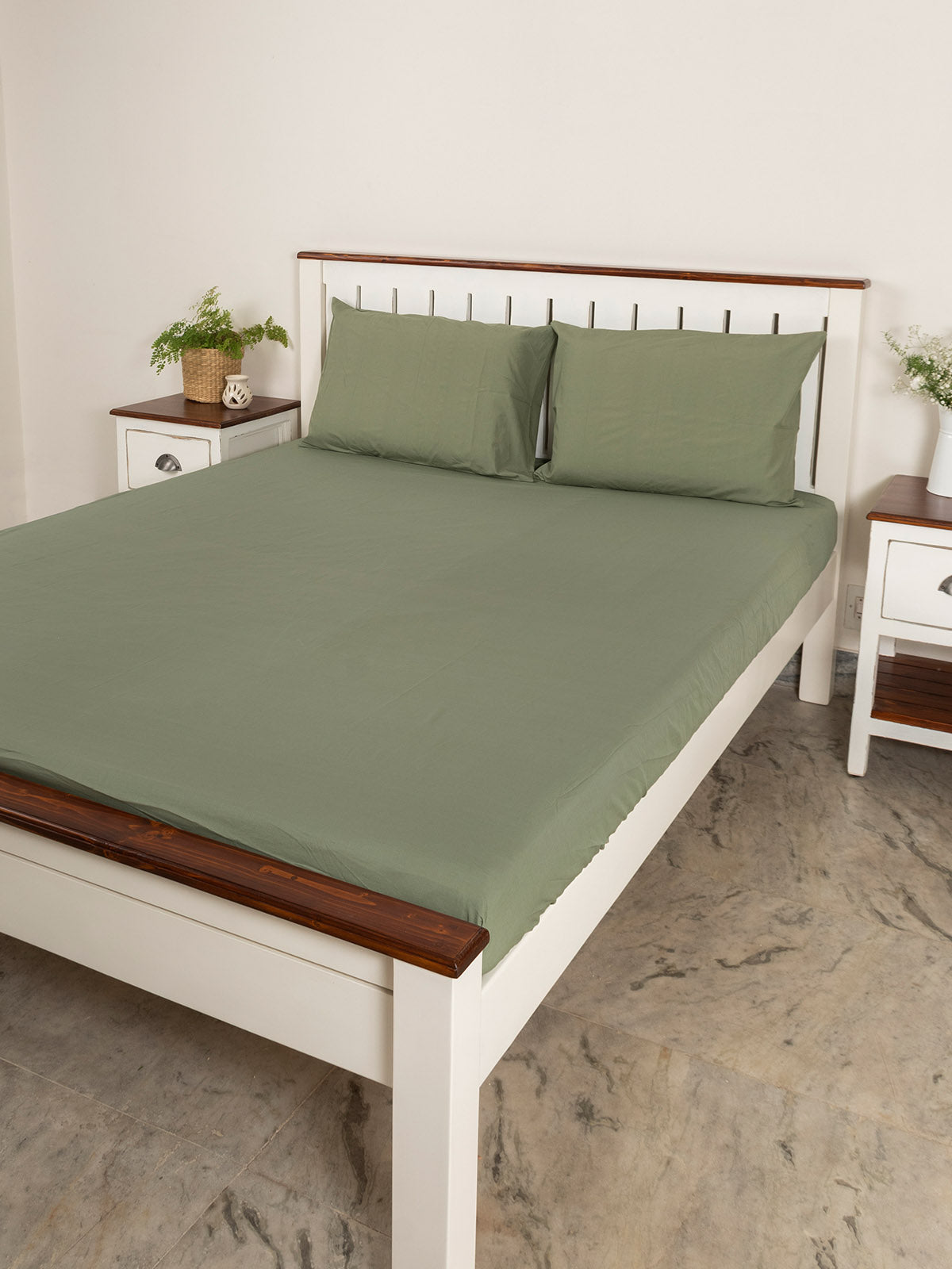 Solid Cotton Flat Sheet - Basil Green