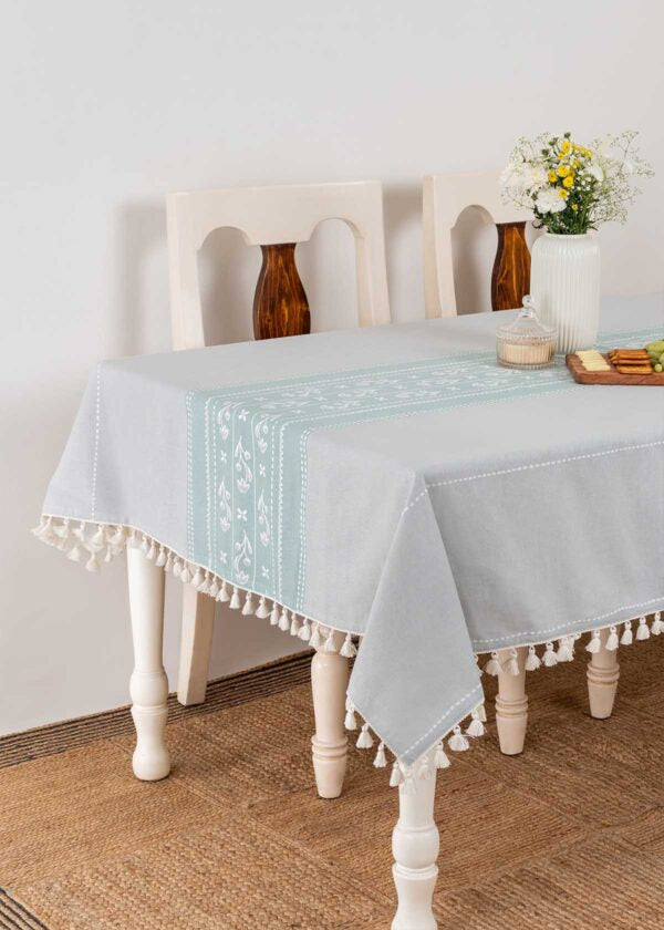 Bloom Bed Printed Cotton Table Cloth - Blue