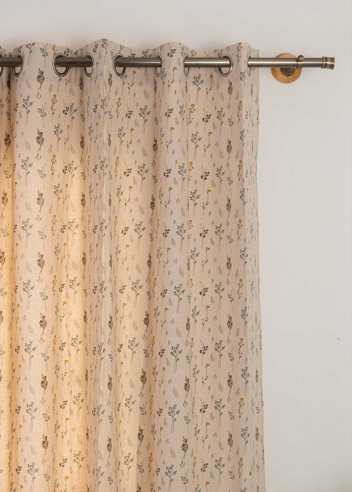 Blooming Meadows Printed Cotton Curtain - Beige