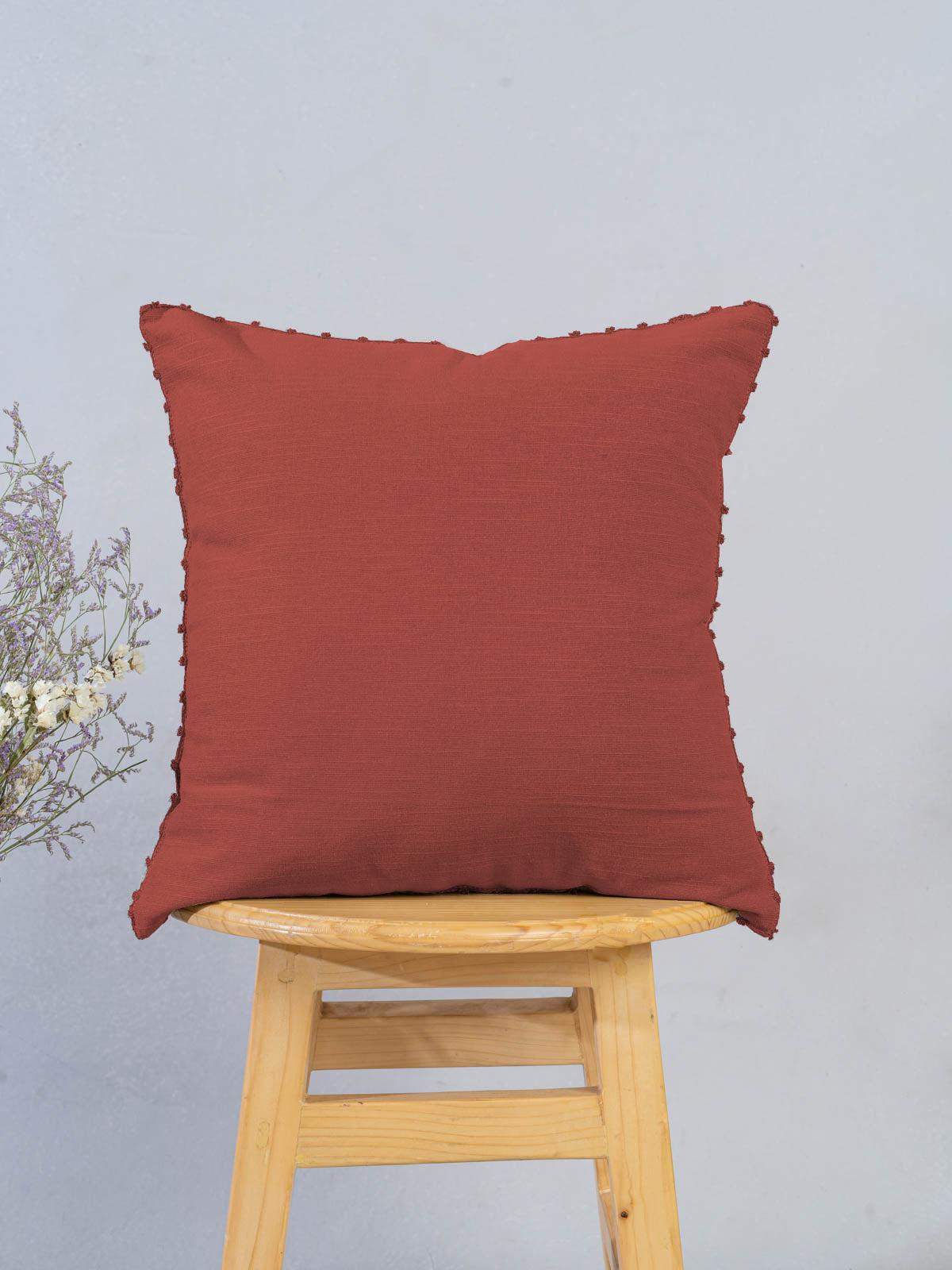 Solid 100% cotton customisable cushion cover for sofa - Brick red