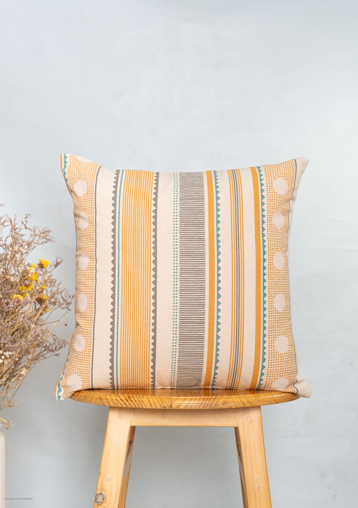 Buru 100% cotton customizable floral cushion cover for sofa - Mustard
